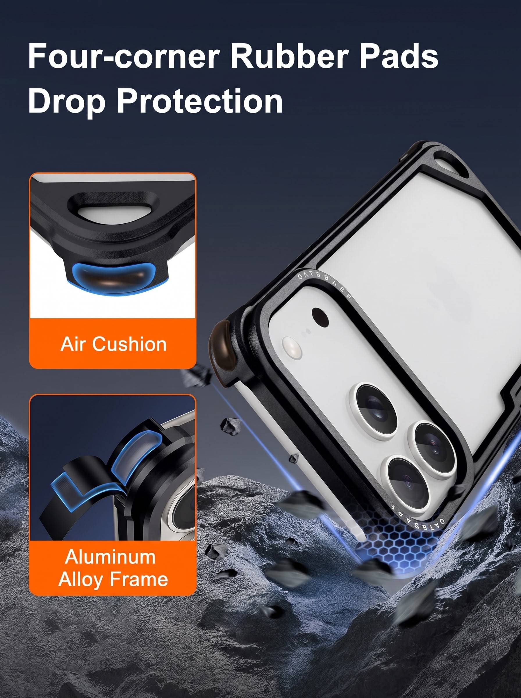 IPHONE 17 PRO | HOLLOW METAL CASE | RAISED EDGE PROTECTION | BLACK COLOR