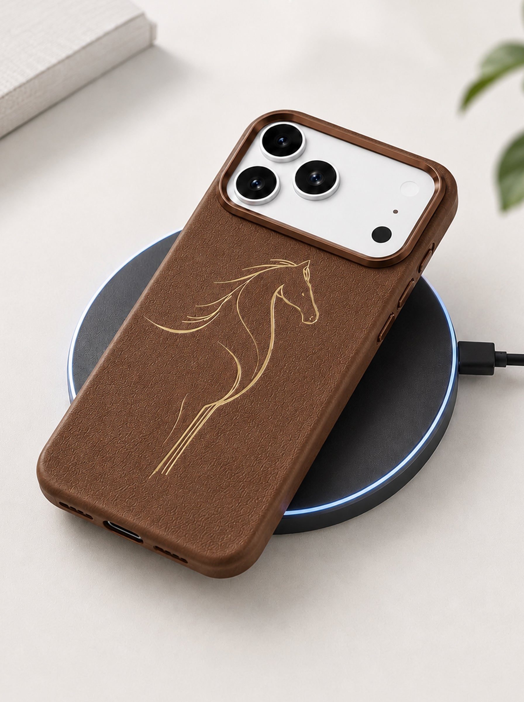 iPhone 17 Pro Max | Luxury Horse Premium Leather Case with Hidden MagSafe | Brown