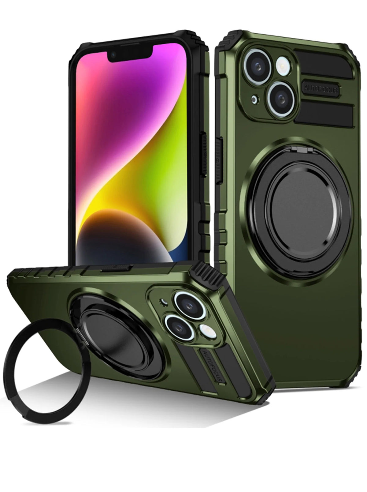 iPhone 14 Case | MagSafe Compatible | Magnetic Ring Holder | Soft TPU + Hard PC | Green