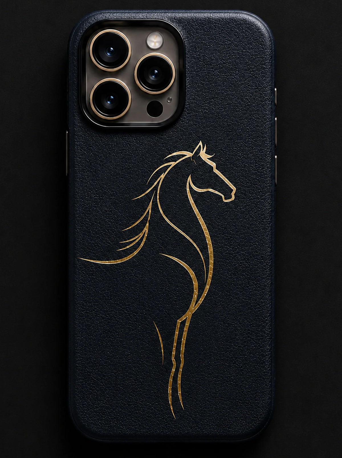 iPhone 16 Pro Max | Luxury Horse Premium Leather Case with Hidden MagSafe | Navy Blue