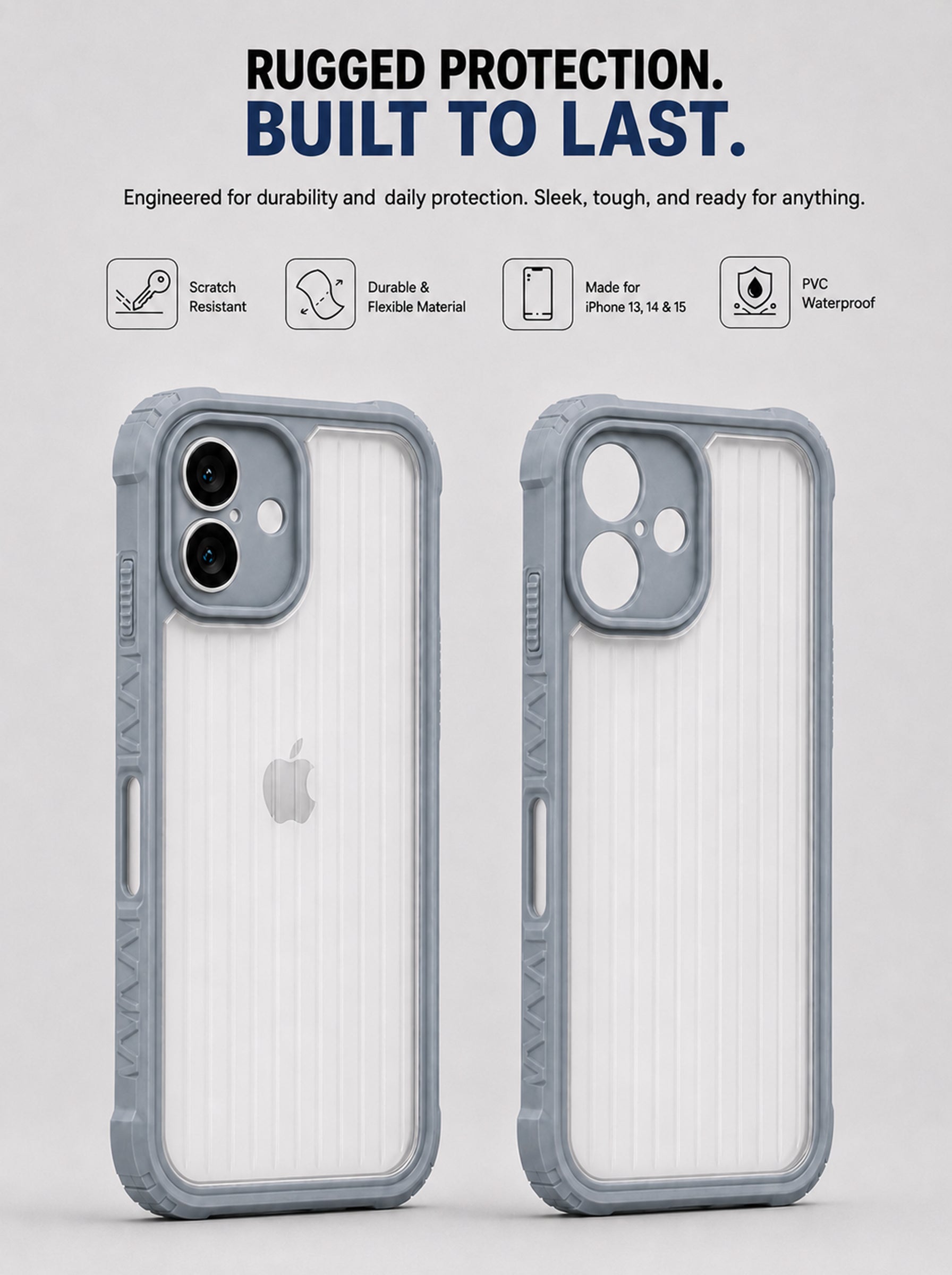 iPhone 16 | Fluted Texture Matte Case with Side Protection Grip | Gray Color