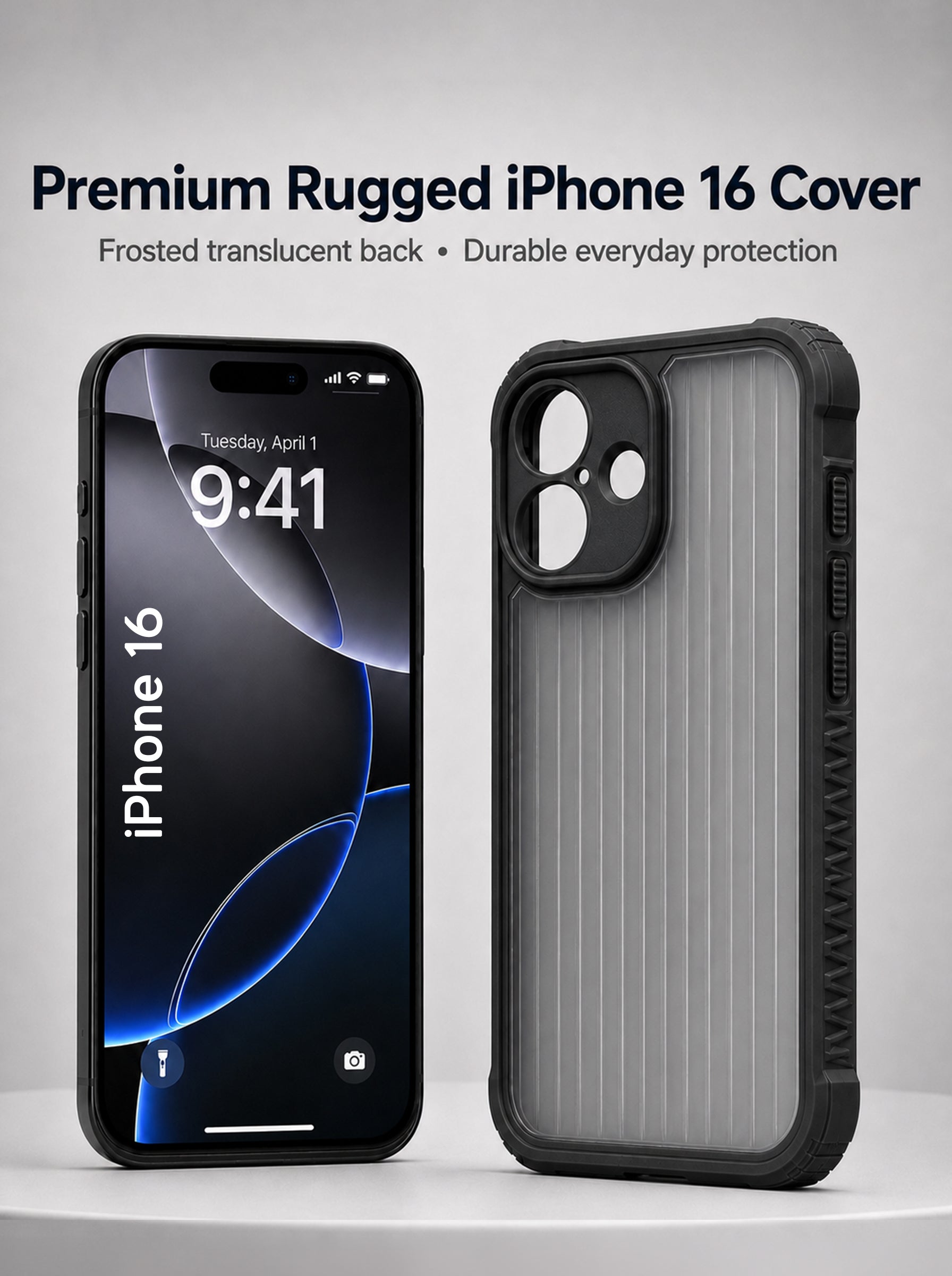iPhone 16 | Fluted Texture Matte Case with Side Protection Grip | Dark Black