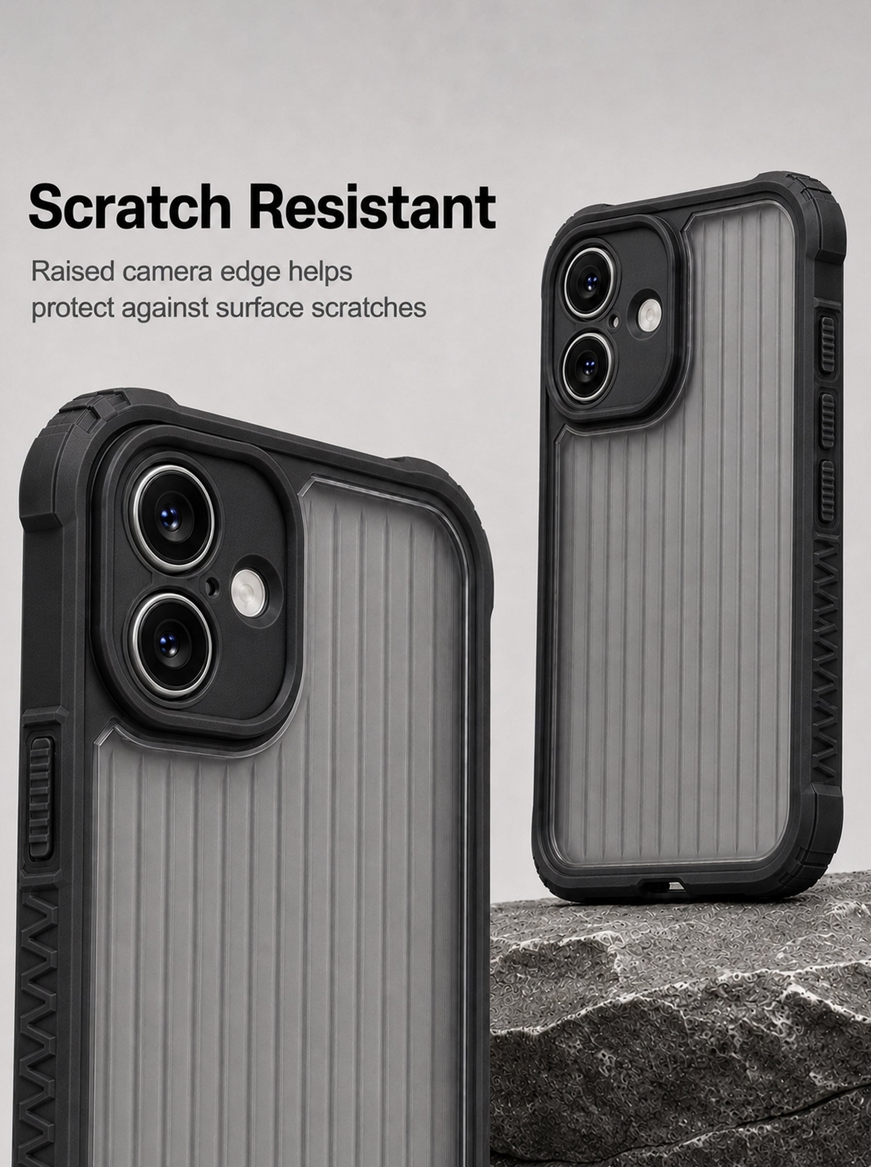 iPhone 16 | Fluted Texture Matte Case with Side Protection Grip | Dark Black