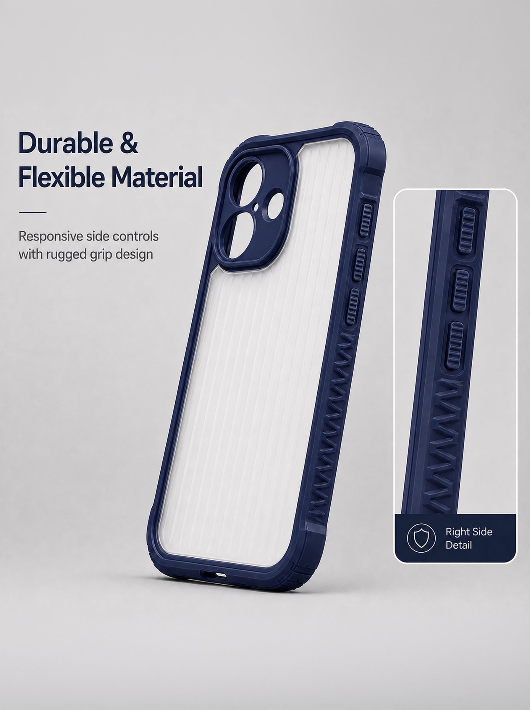iPhone 16 | Fluted Texture Matte Case with Side Protection Grip | Dark Blue Color