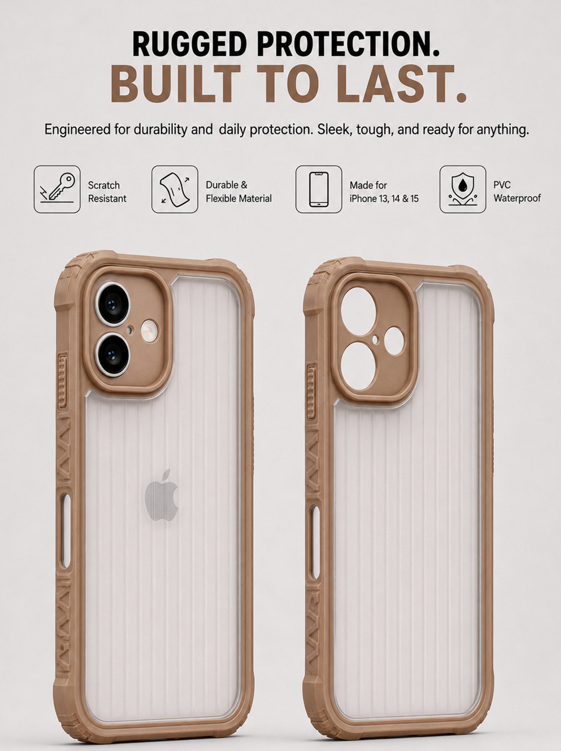 iPhone 16 | Fluted Texture Matte Case with Side Protection Grip | Brown Color