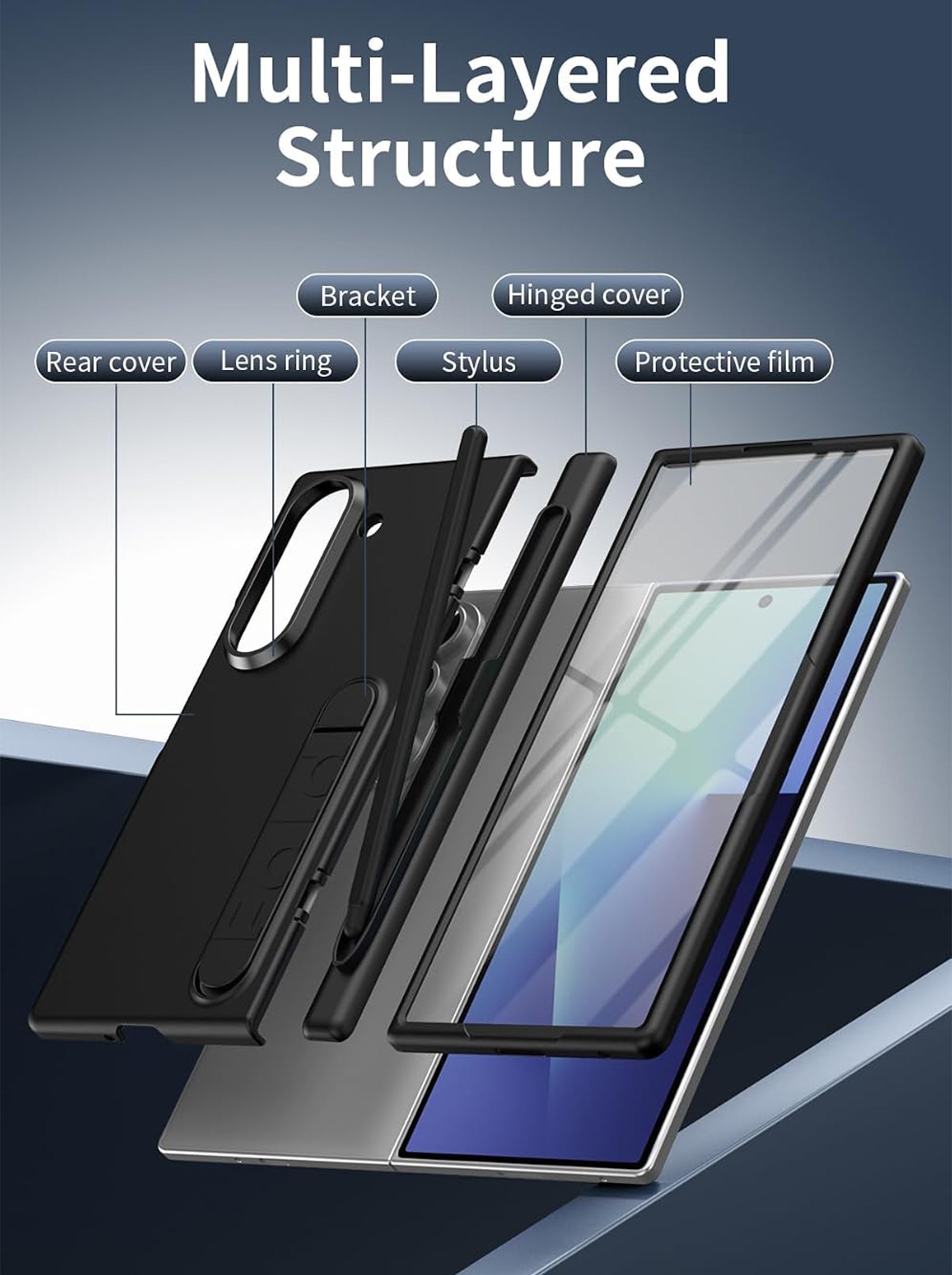 Samsung Galaxy Z Fold 6 Case | Full Body Protection | Screen Protector | Hinge Protection | Kickstand | Stylus | Grey