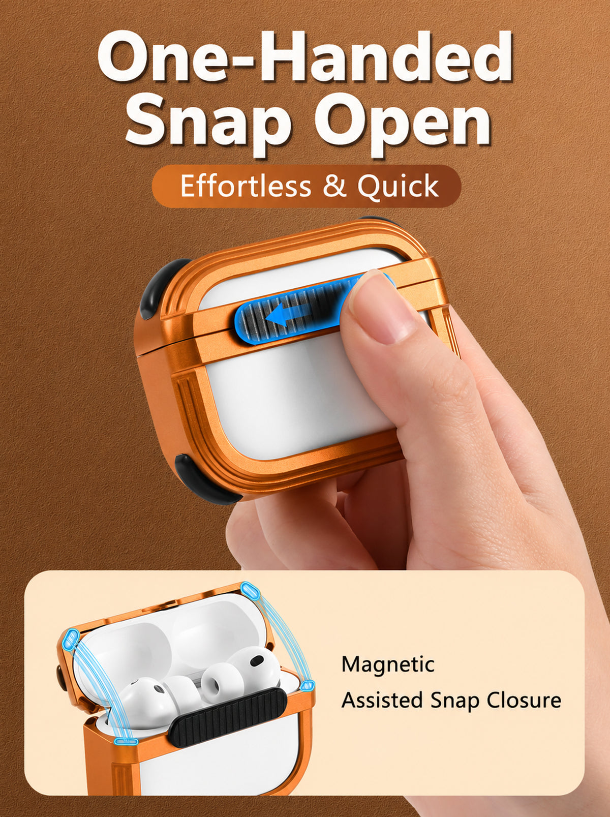 AirPods Pro 3 Case | Hollow Metal | MagSafe | Drop Protection | Secure Lock | Orange