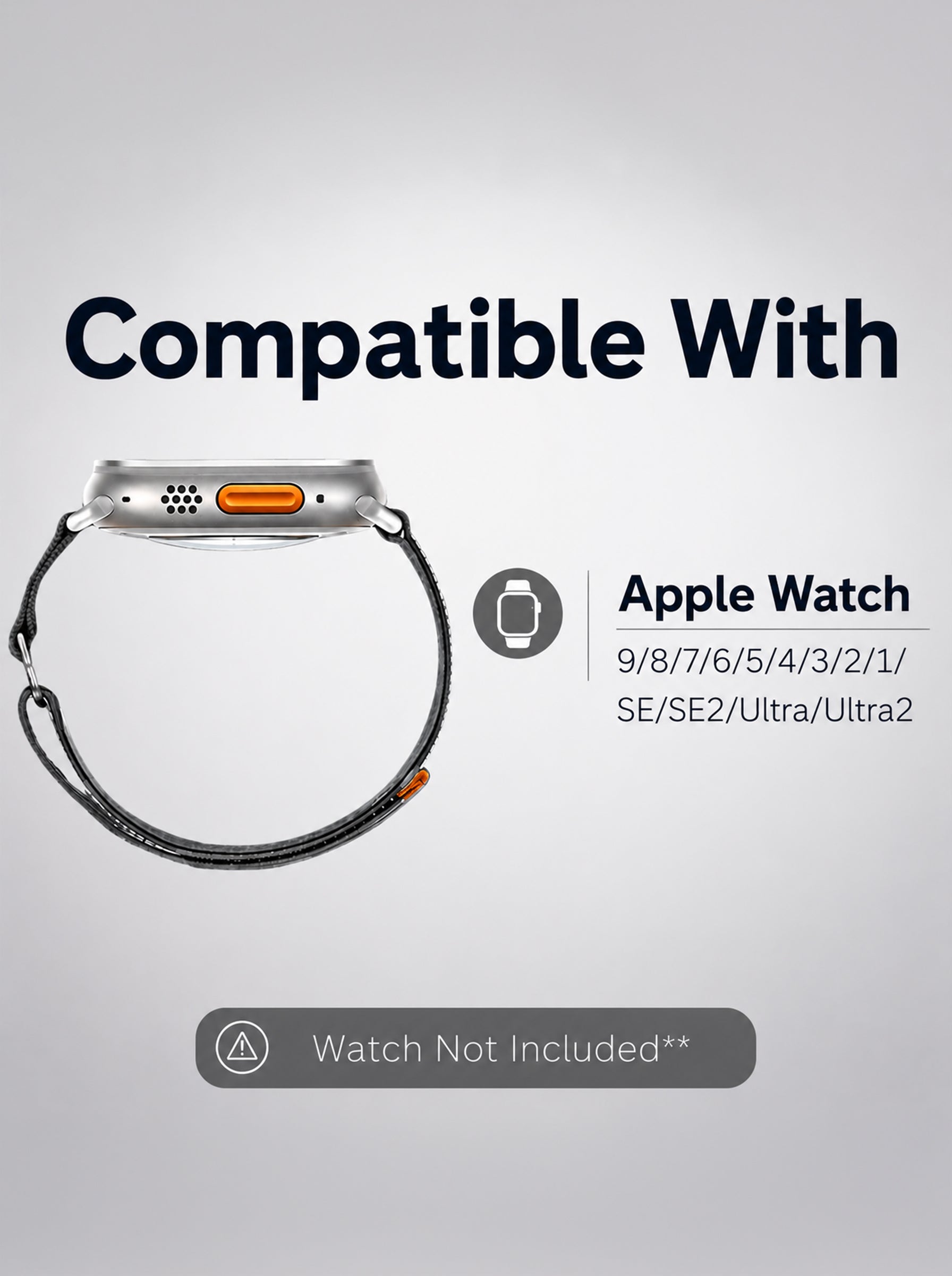 Nylon Braided Watch Band For Apple Watch | 49mm / 46mm / 45mm / 44mm / 42mm | Black Color