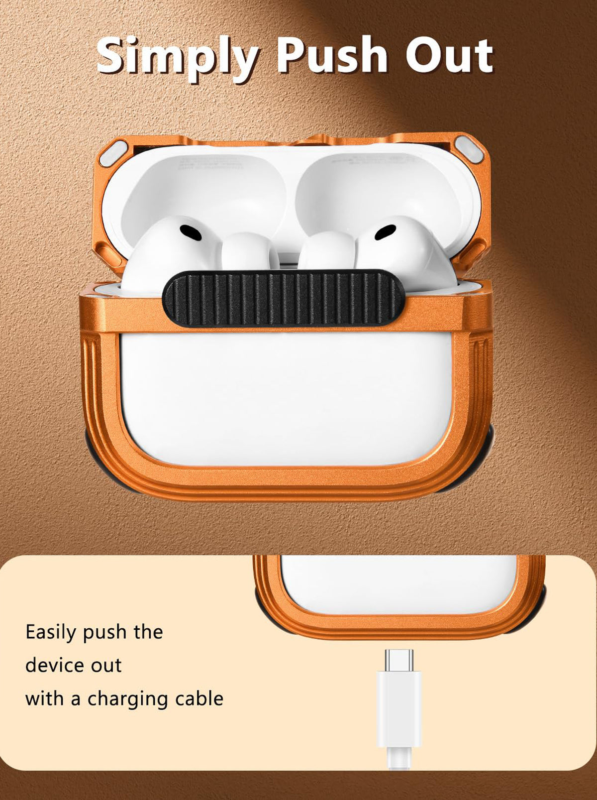AirPods Pro 3 Case | Hollow Metal | MagSafe | Drop Protection | Secure Lock | Orange
