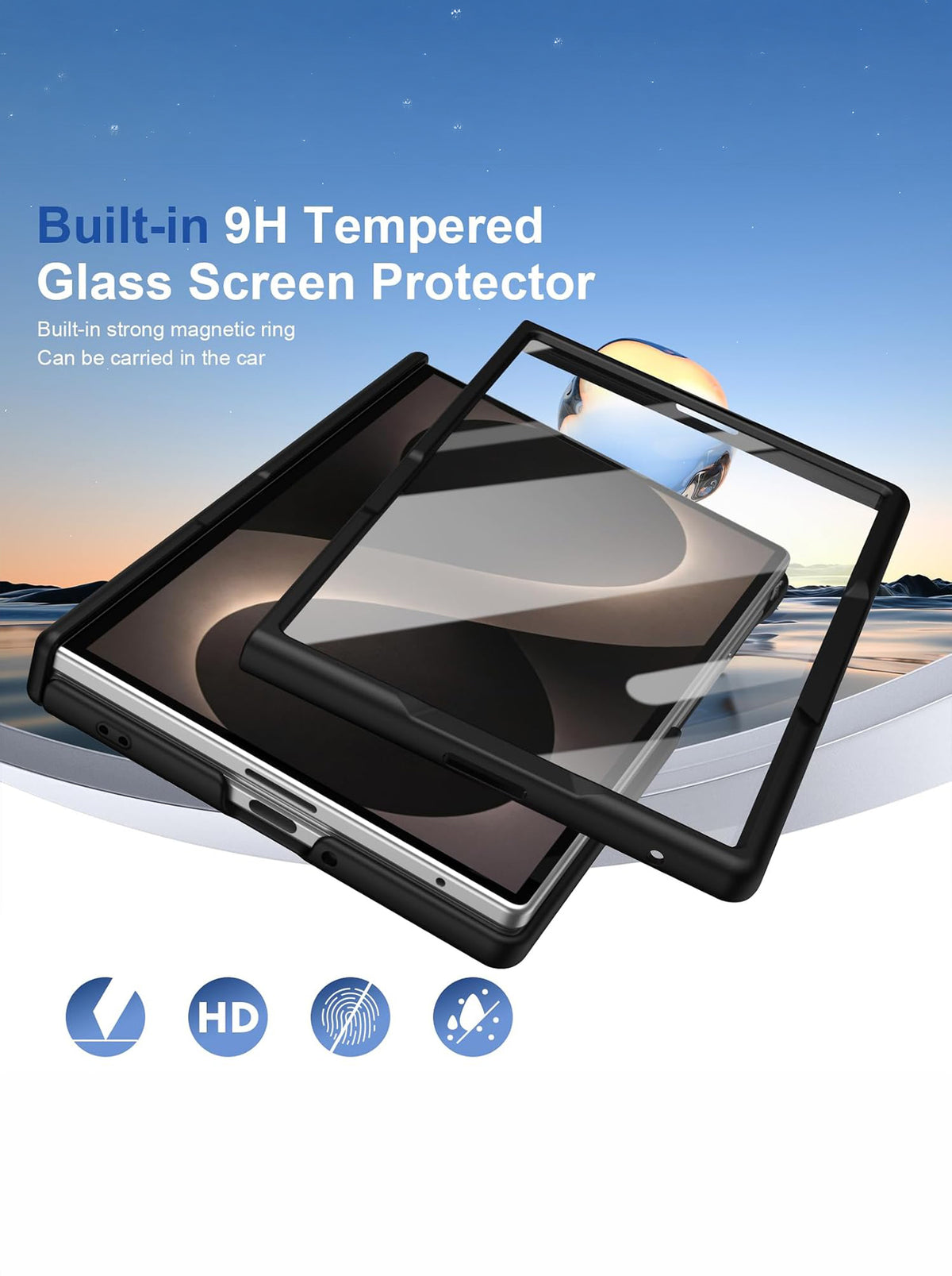 Samsung Z Fold 8 Case with Tempered Glass | Hinge | Magnetic Support | Slim Back | Black