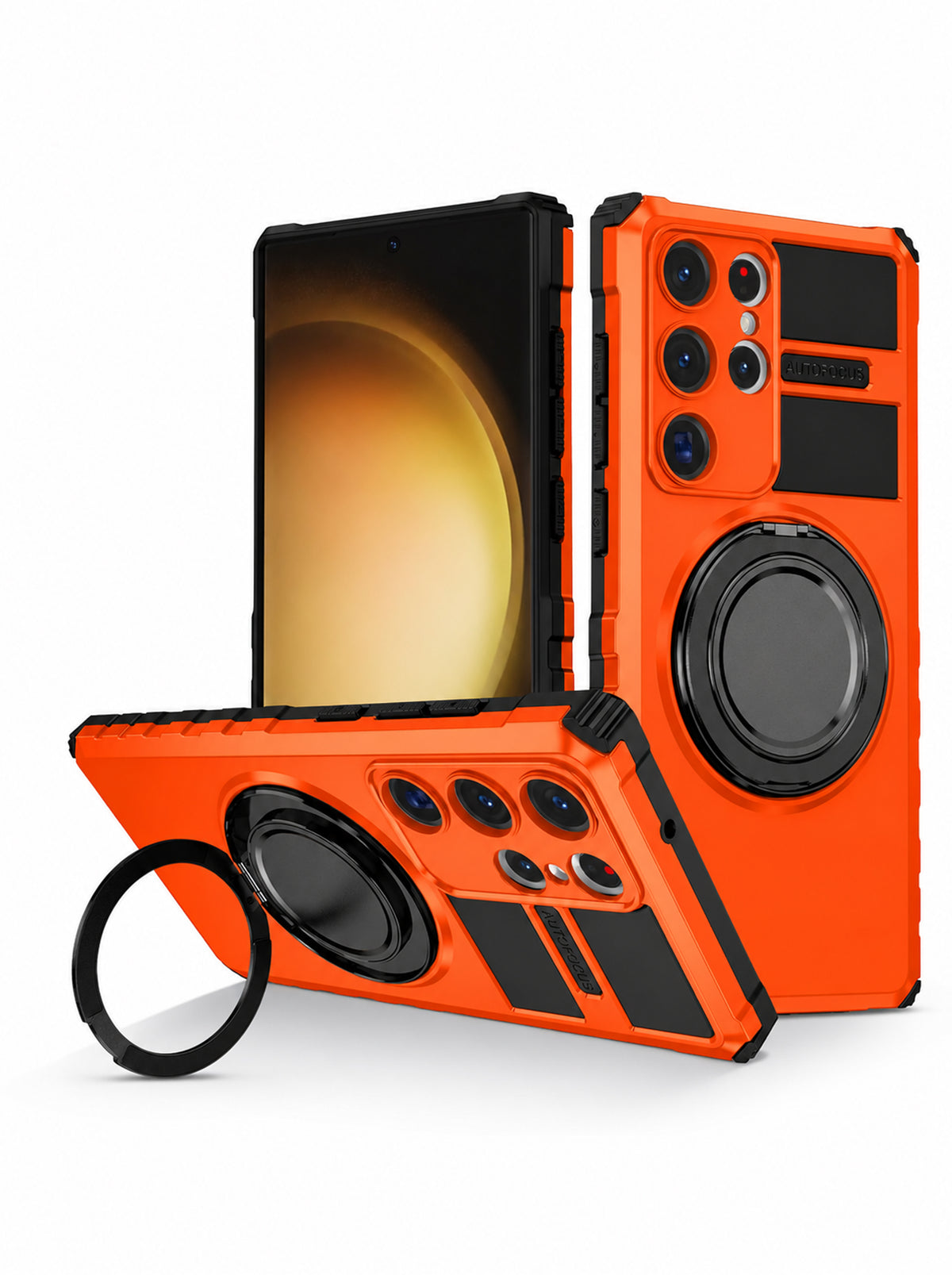 Samsung S23 Ultra | MagSafe Compatible | Magnetic Ring Holder | Soft TPU + Hard PC | Orange