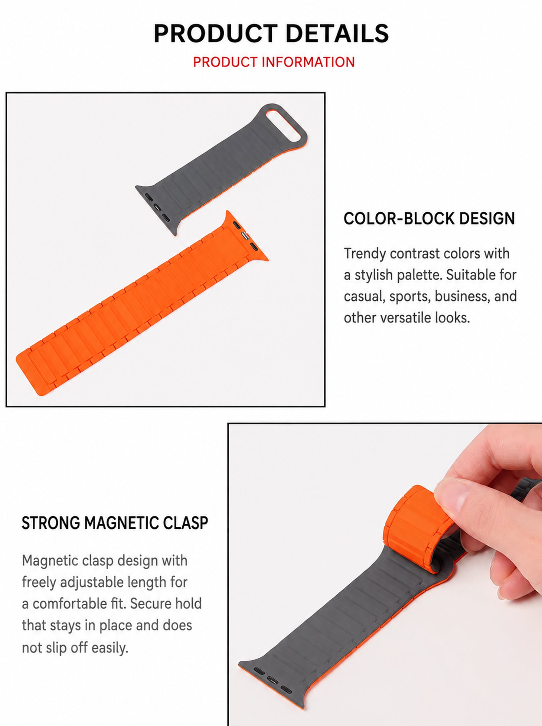 Magnetic Silicone Sport Strap For Apple Watch | 49mm / 46mm / 45mm / 44mm / 42mm | Blue+Gray
