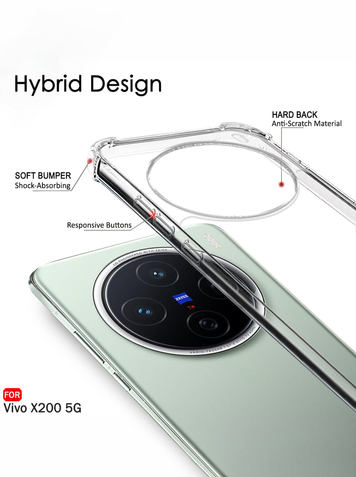 Vivo X200 | PC + TPU | Clear Transparent | 360 Edges Protection | Phone Bumper Case (Transparent)