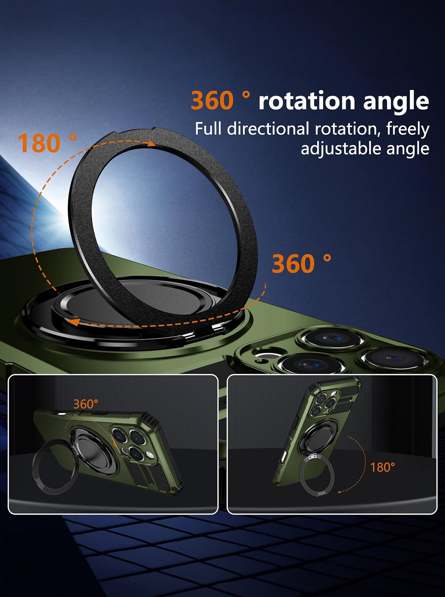 iPhone 16 Pro Max Case | MagSafe Compatible | Magnetic Ring Holder | Soft TPU + Hard PC | Green