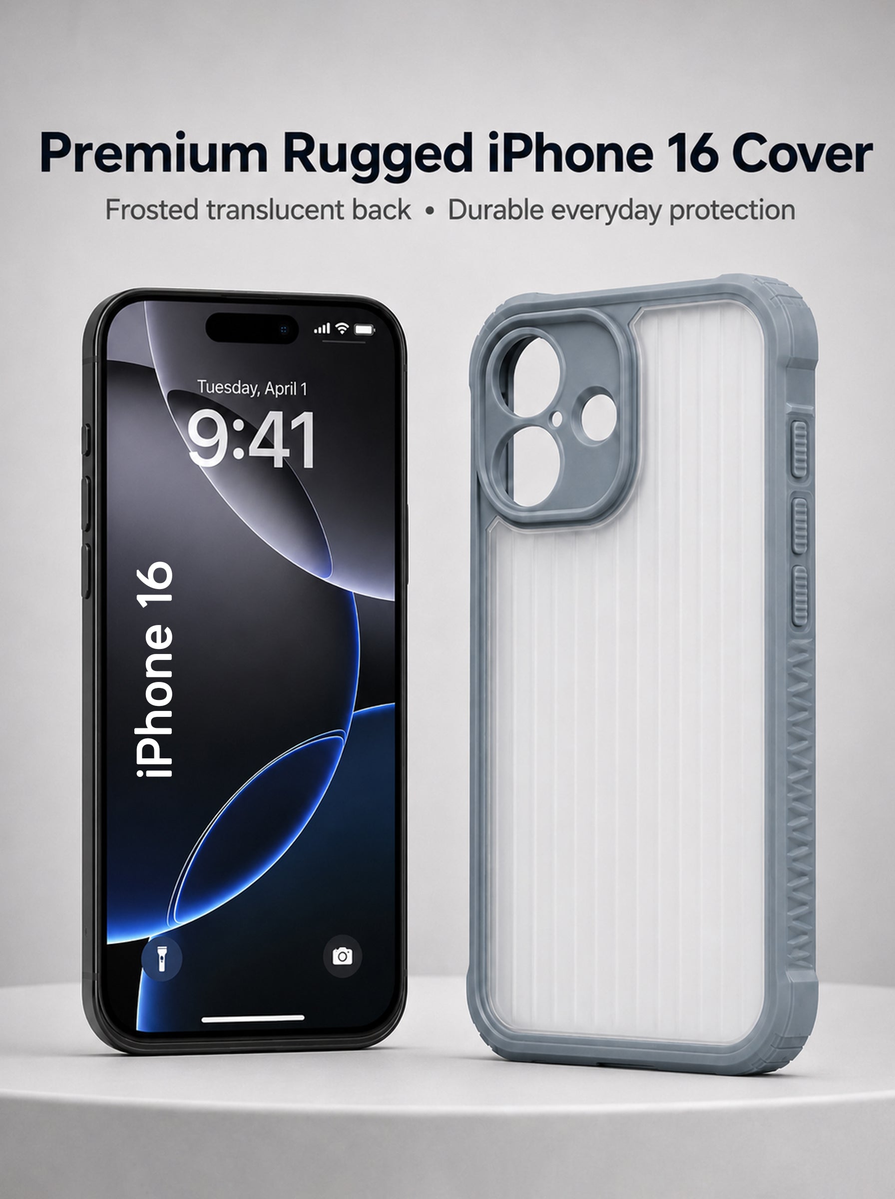 iPhone 16 | Fluted Texture Matte Case with Side Protection Grip | Gray Color