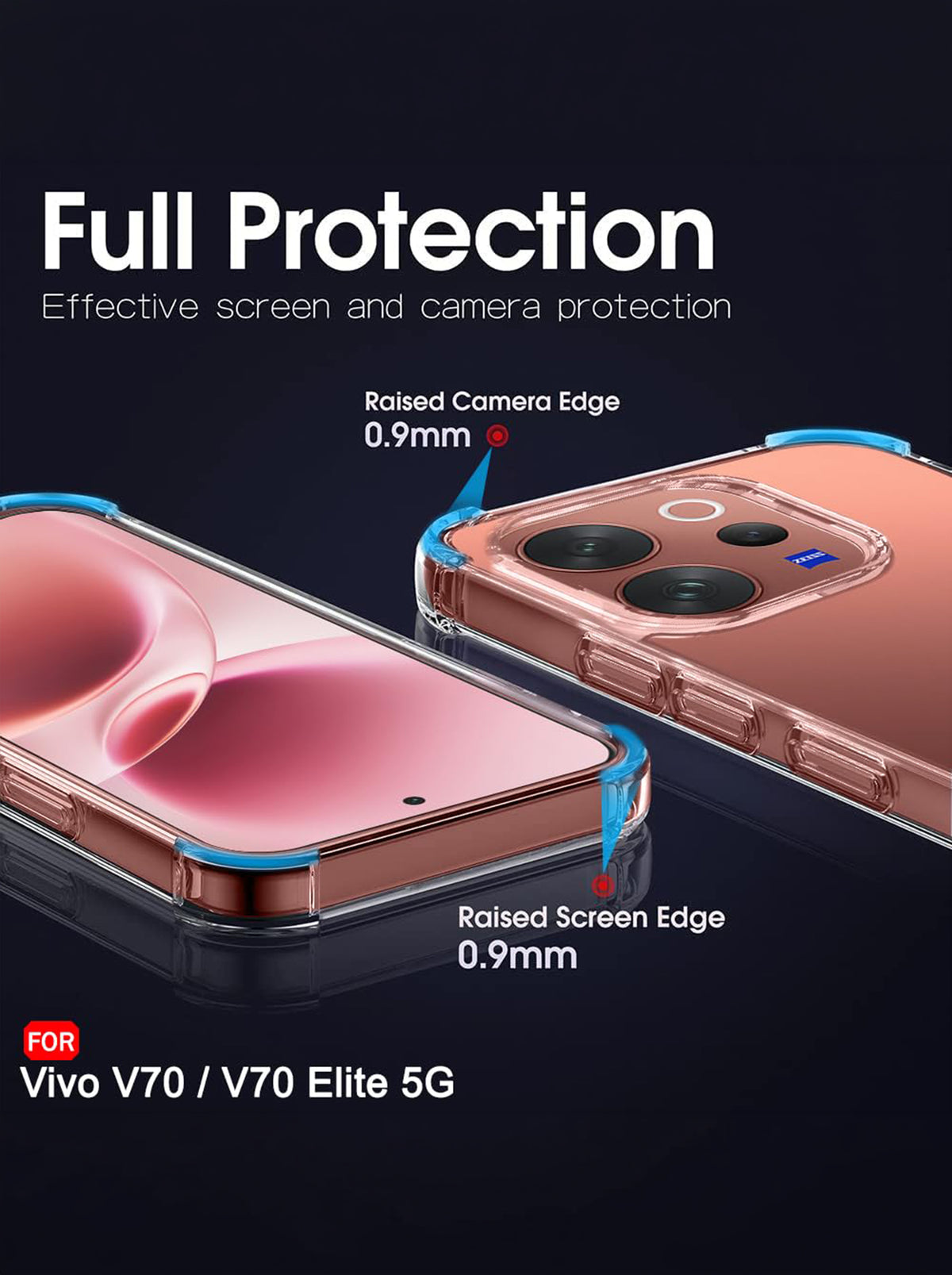 Vivo V70 Elite | PC + TPU | Clear Transparent | 360 Edges Protection | Phone Bumper Case (Transparent)