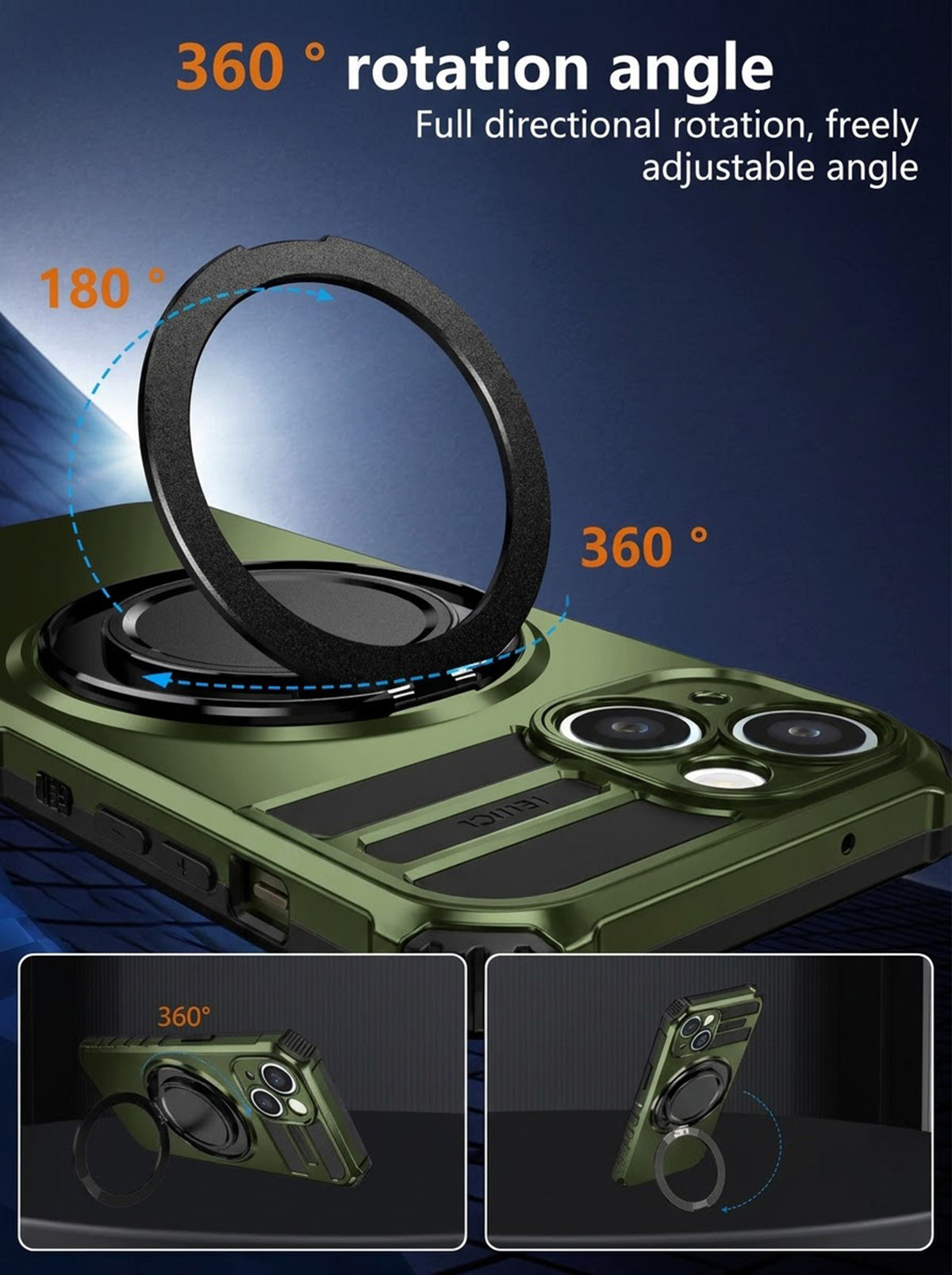 iPhone 14 Case | MagSafe Compatible | Magnetic Ring Holder | Soft TPU + Hard PC | Green