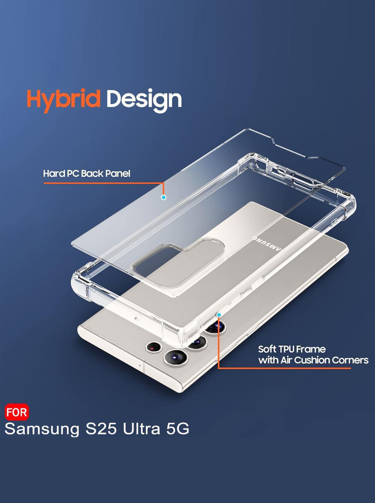 Samsung S25 Ultra | PC + TPU | Clear Transparent | 360 Edges Protection | Phone Bumper Case (Transparent)