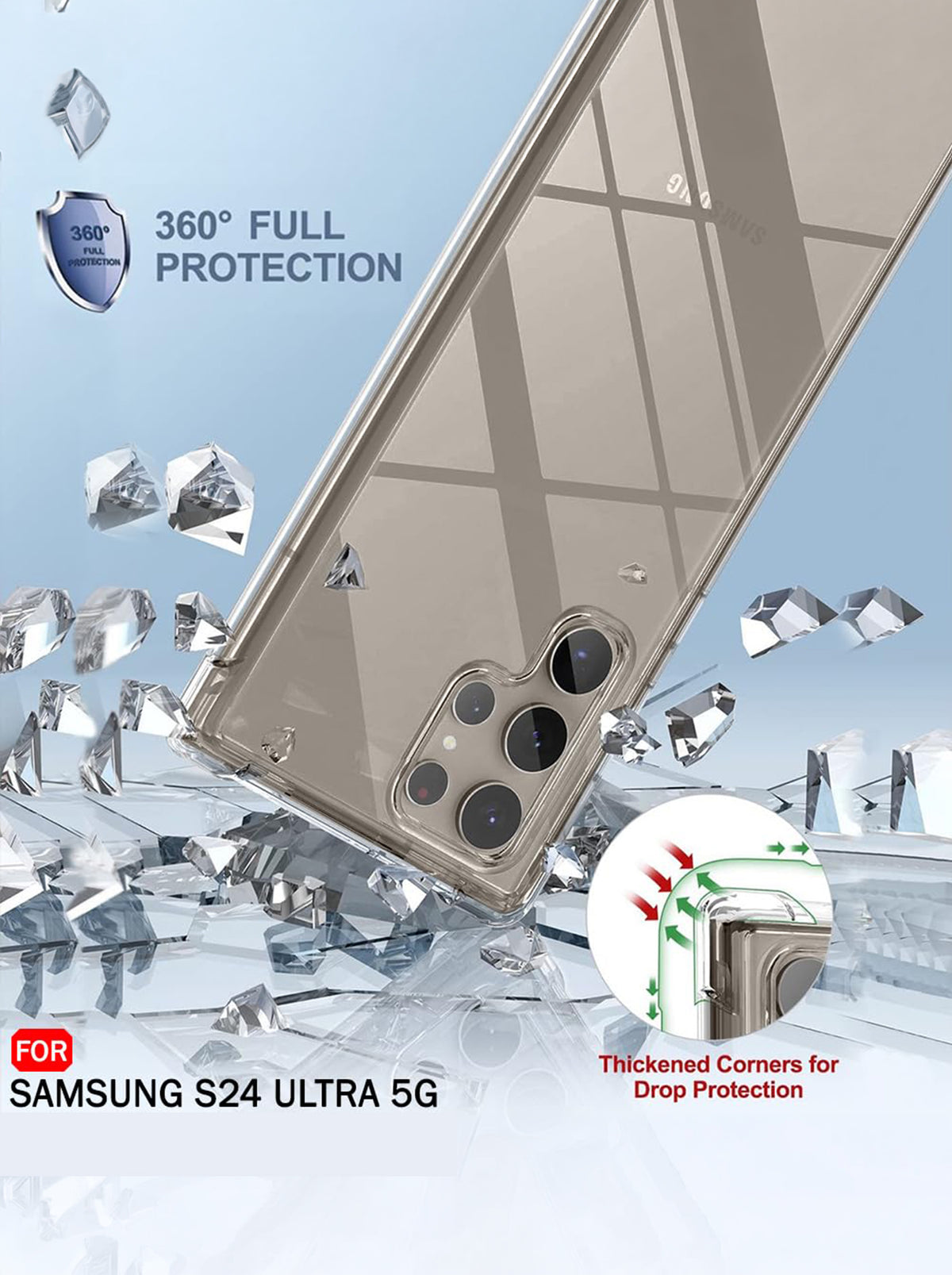 Samsung S24 Ultra | PC + TPU | Clear Transparent | 360 Edges Protection | Phone Bumper Case (Transparent)