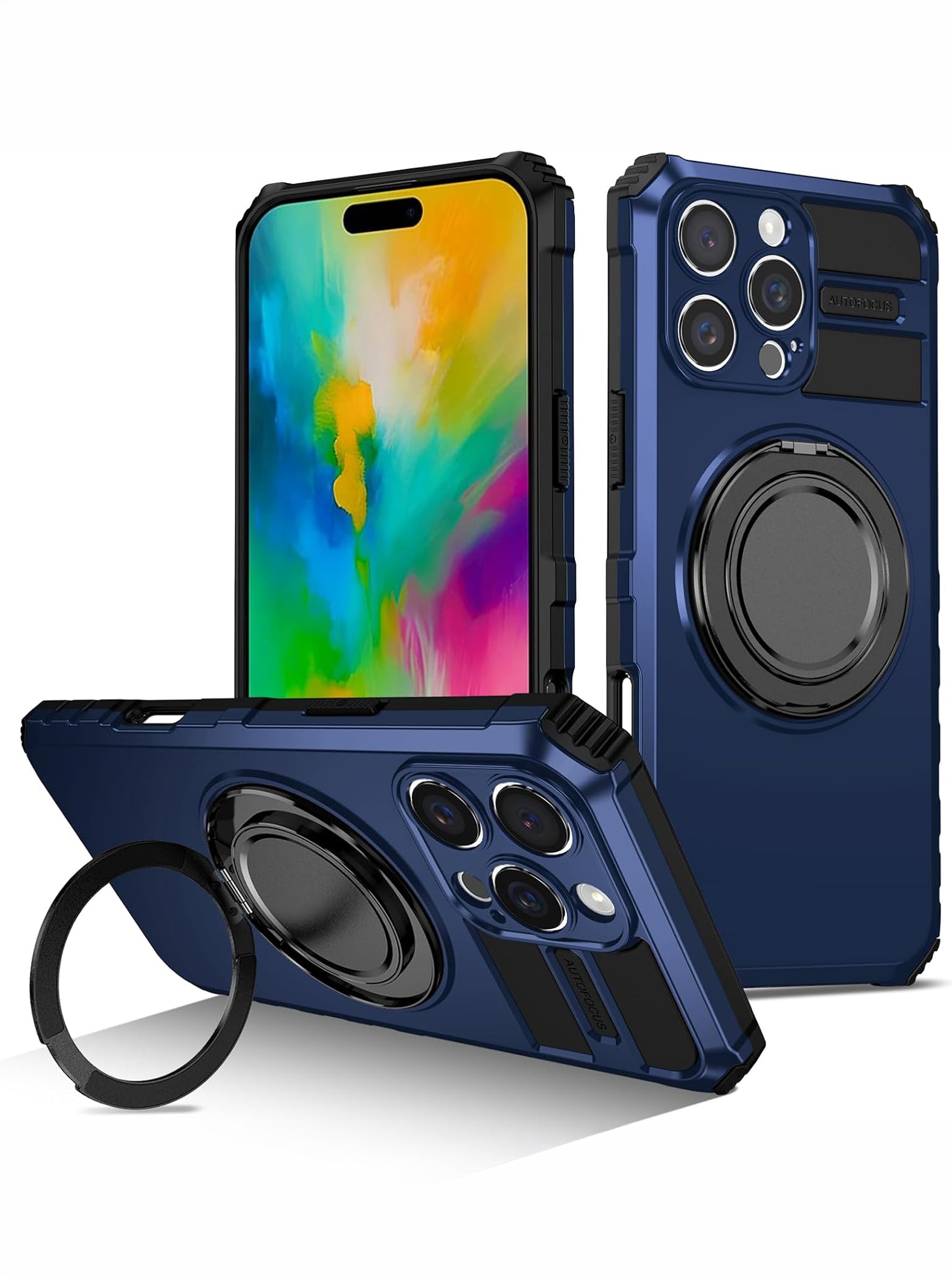 iPhone 16 Pro Max Case | MagSafe Compatible | Magnetic Ring Holder | Soft TPU + Hard PC | Blue
