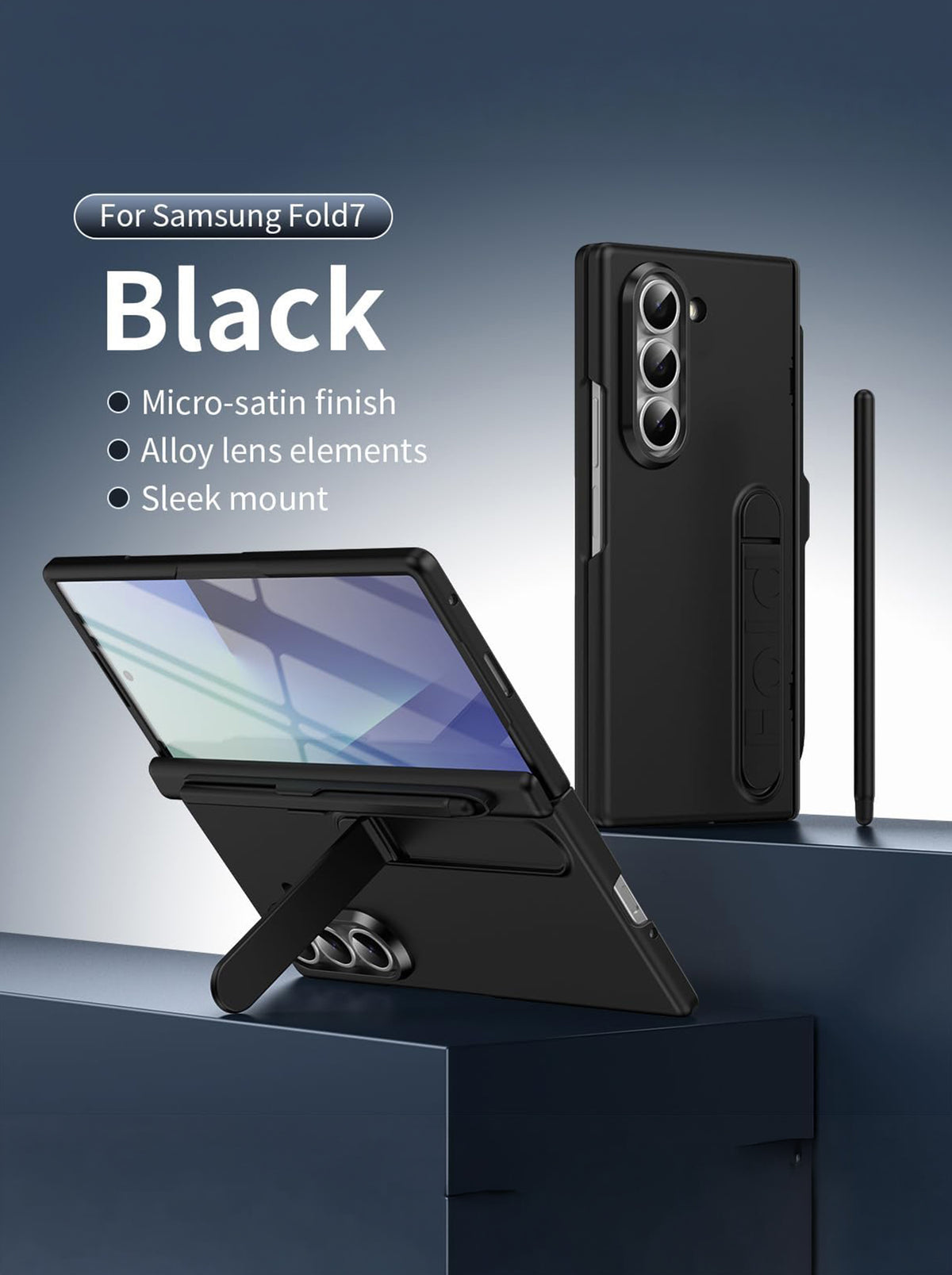 Samsung Galaxy Z Fold 7 | Full Body Protection | Screen Protector | Hinge Protection | Kickstand | Stylus | Black