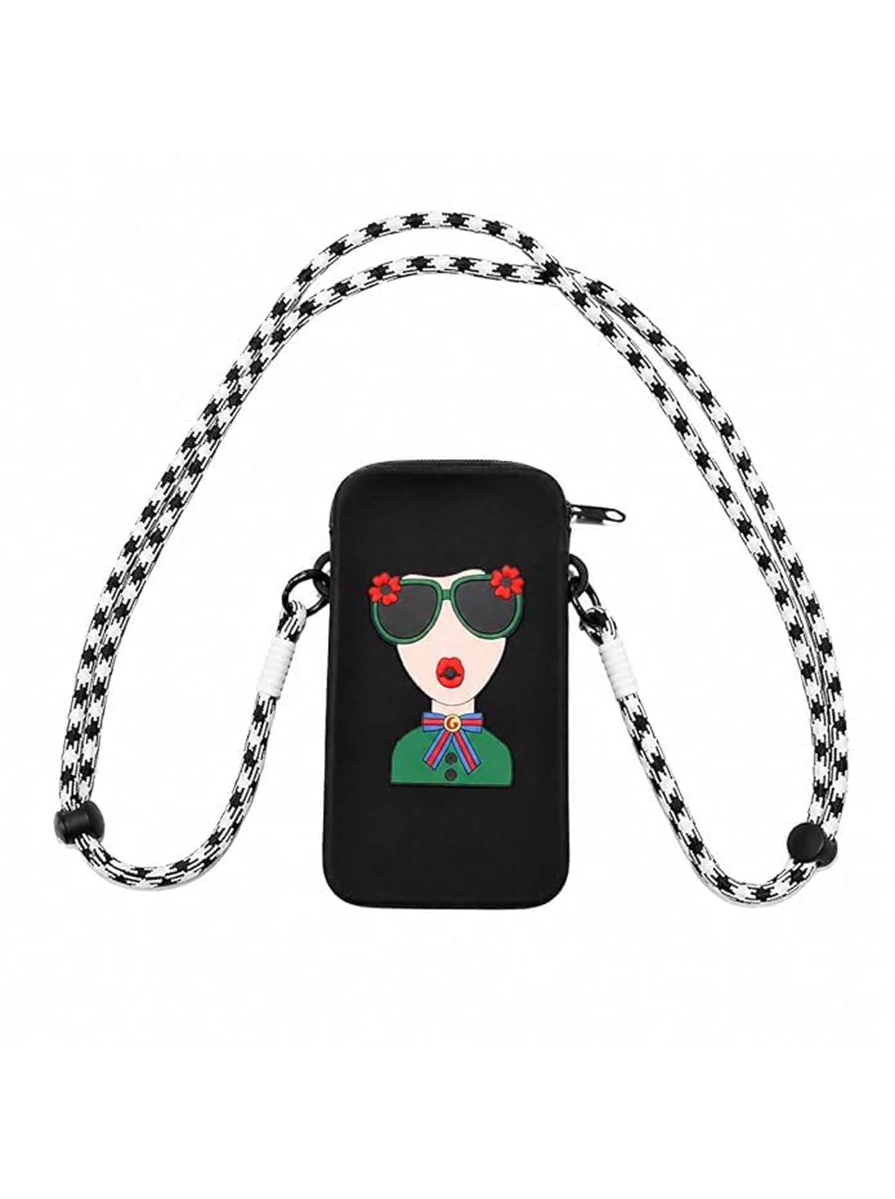 Silicone Mobile Phone Sling Bag for Women & Girls | Cute Cartoon Crossbody Pouch | Adjustable Strap | Mini Travel Bag | Black