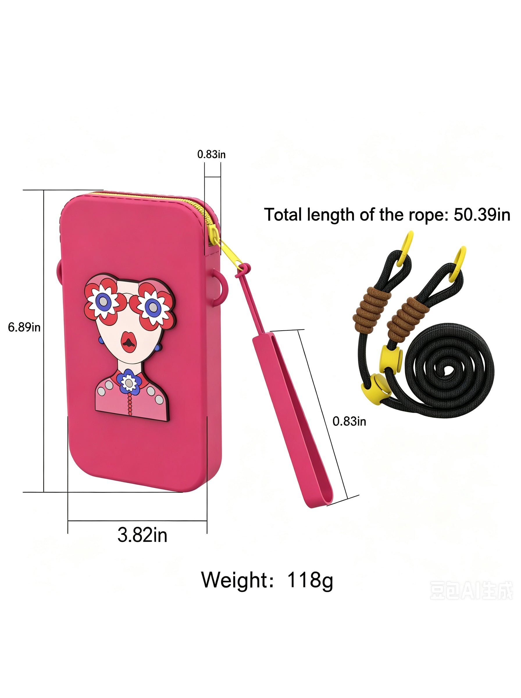 Silicone Mobile Phone Sling Bag for Women & Girls | Cute Cartoon Crossbody Pouch | Adjustable Strap | Mini Travel Bag | Dark Pink