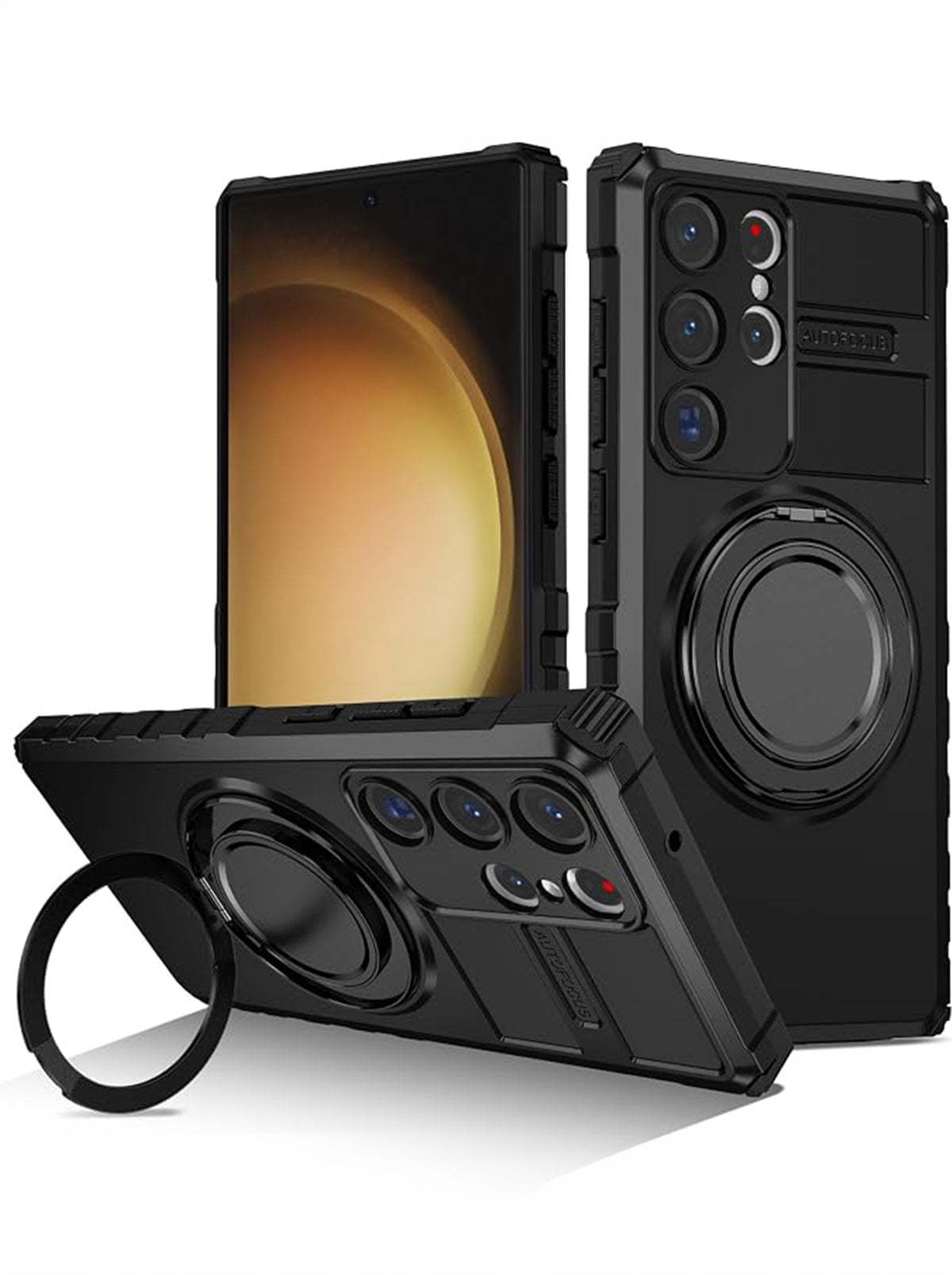 Samsung S23 Ultra | MagSafe Compatible | Magnetic Ring Holder | Soft TPU + Hard PC | Black