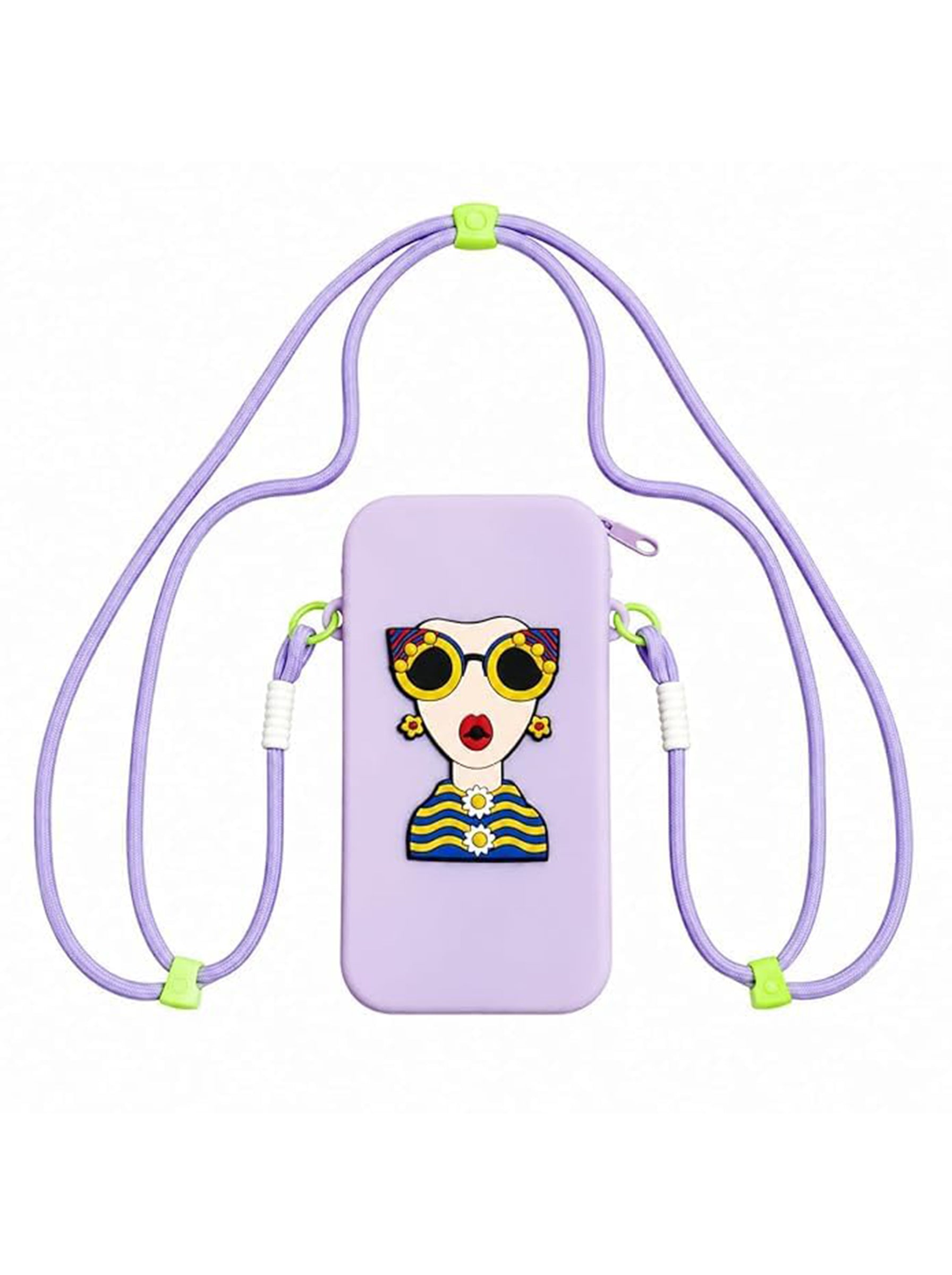 Silicone Mobile Phone Sling Bag for Women & Girls | Cute Cartoon Crossbody Pouch | Adjustable Strap | Mini Travel Bag | Purple
