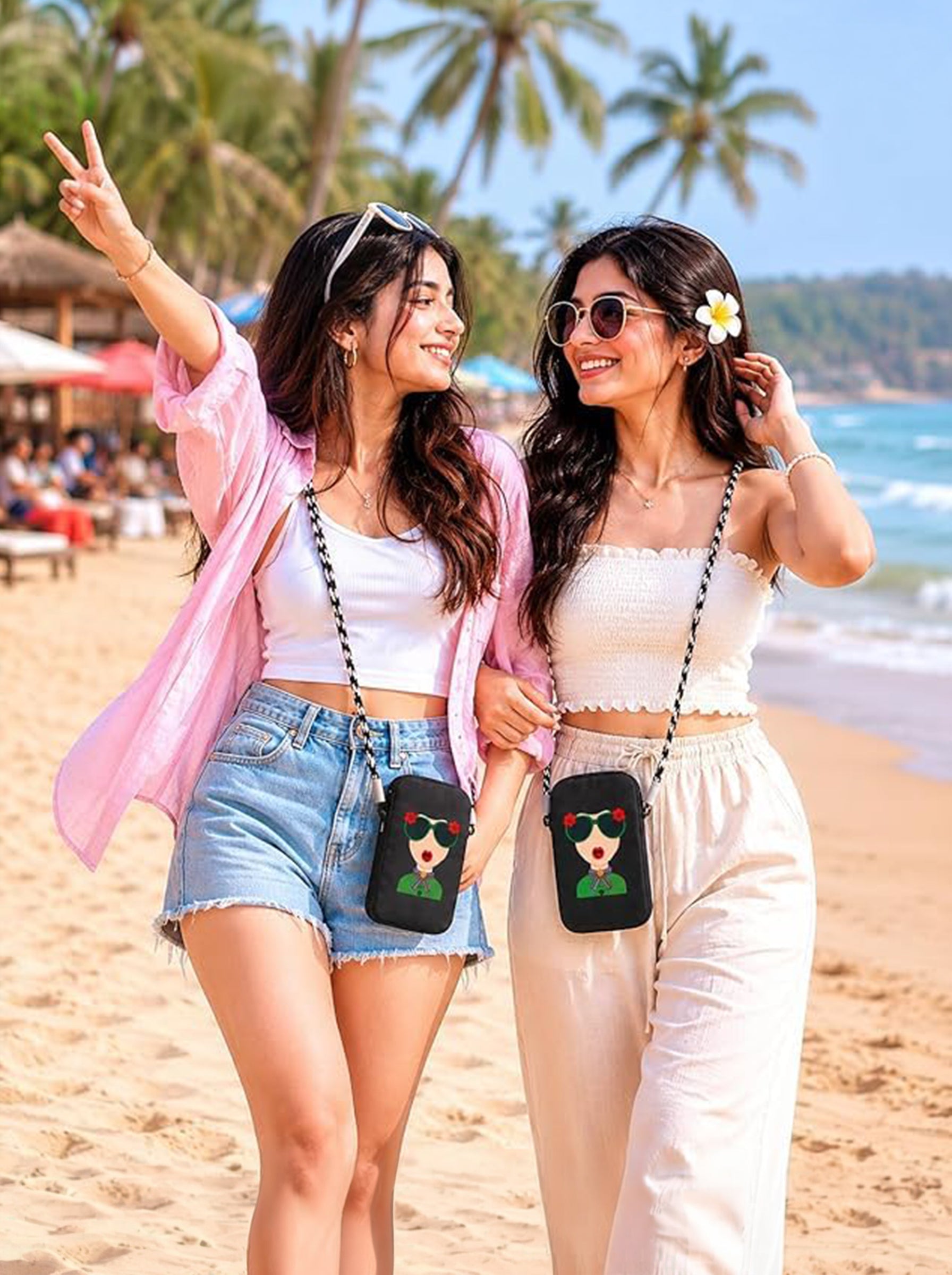 Silicone Mobile Phone Sling Bag for Women & Girls | Cute Cartoon Crossbody Pouch | Adjustable Strap | Mini Travel Bag | Dark Green