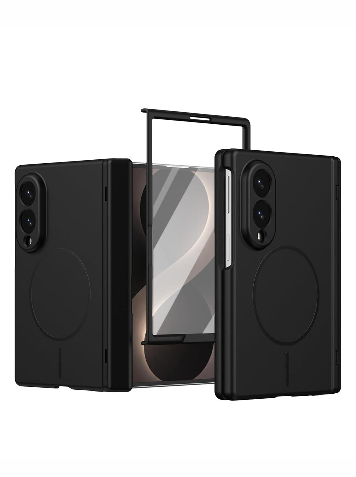 Samsung Z Fold 8 Case with Tempered Glass | Hinge | Magnetic Support | Slim Back | Black