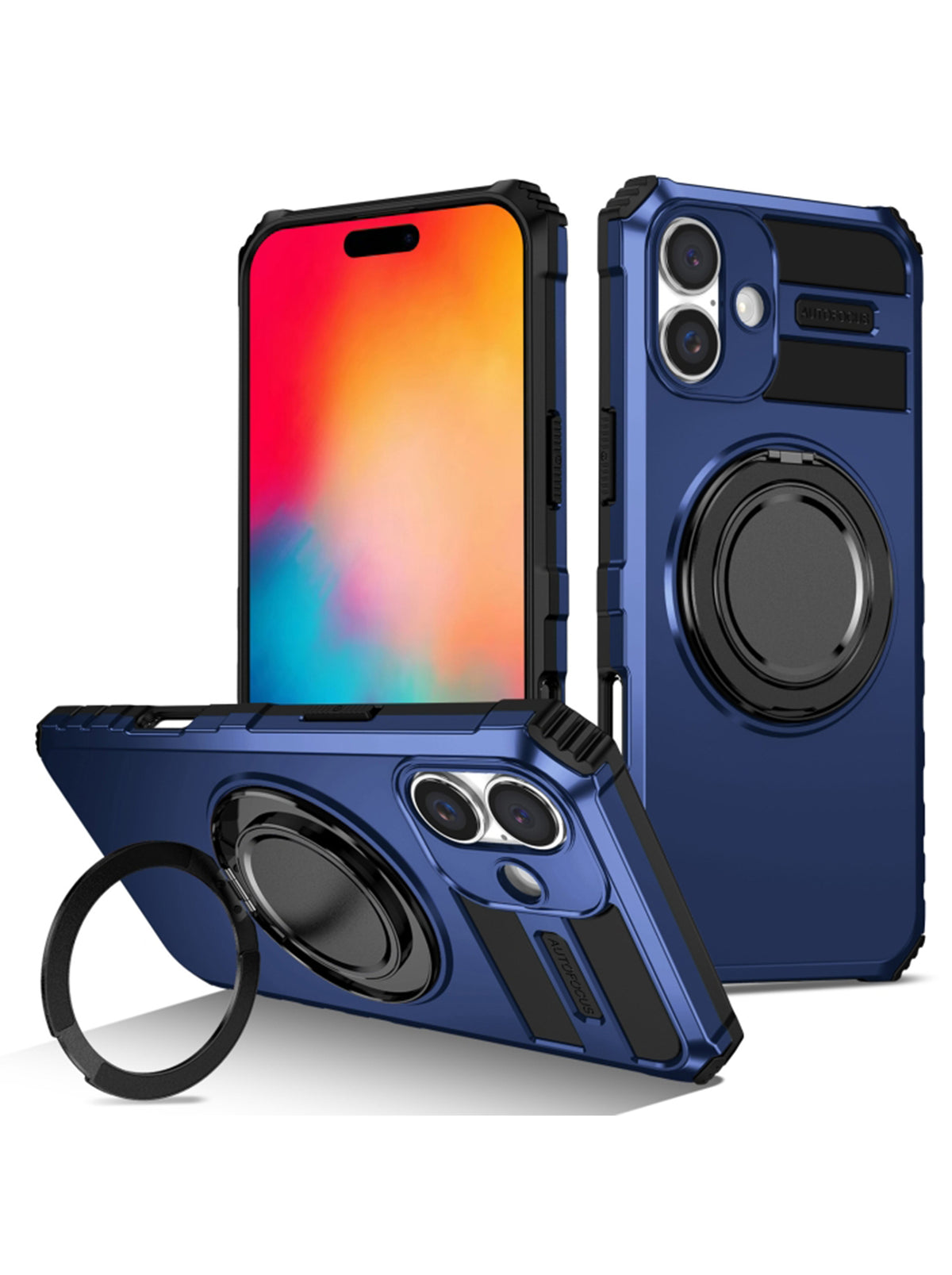 iPhone 16 Plus Case | MagSafe Compatible | Magnetic Ring Holder | Soft TPU + Hard PC | Blue