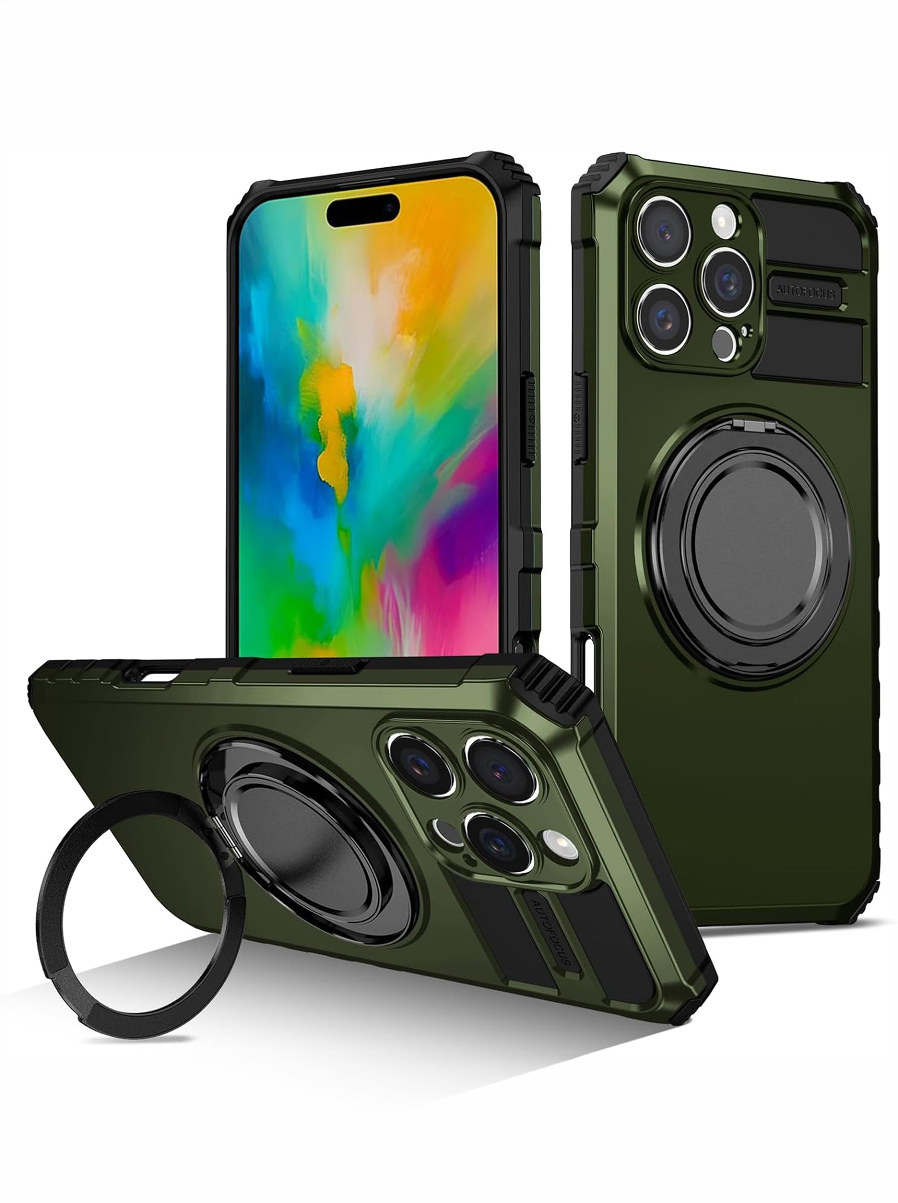 iPhone 16 Pro Max Case | MagSafe Compatible | Magnetic Ring Holder | Soft TPU + Hard PC | Green