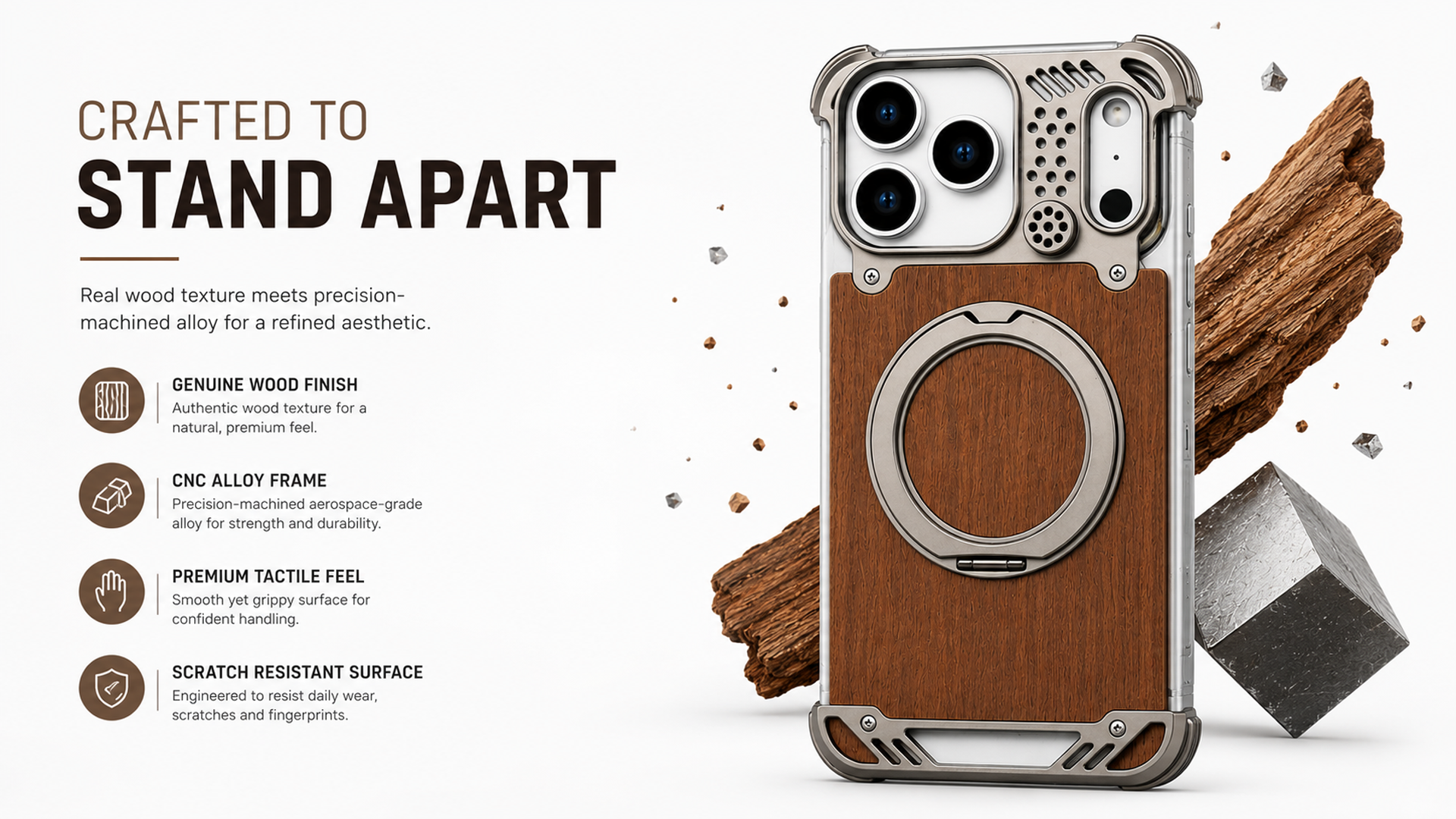 Wooden Metal case for iPhone 17 Pro Max | Black