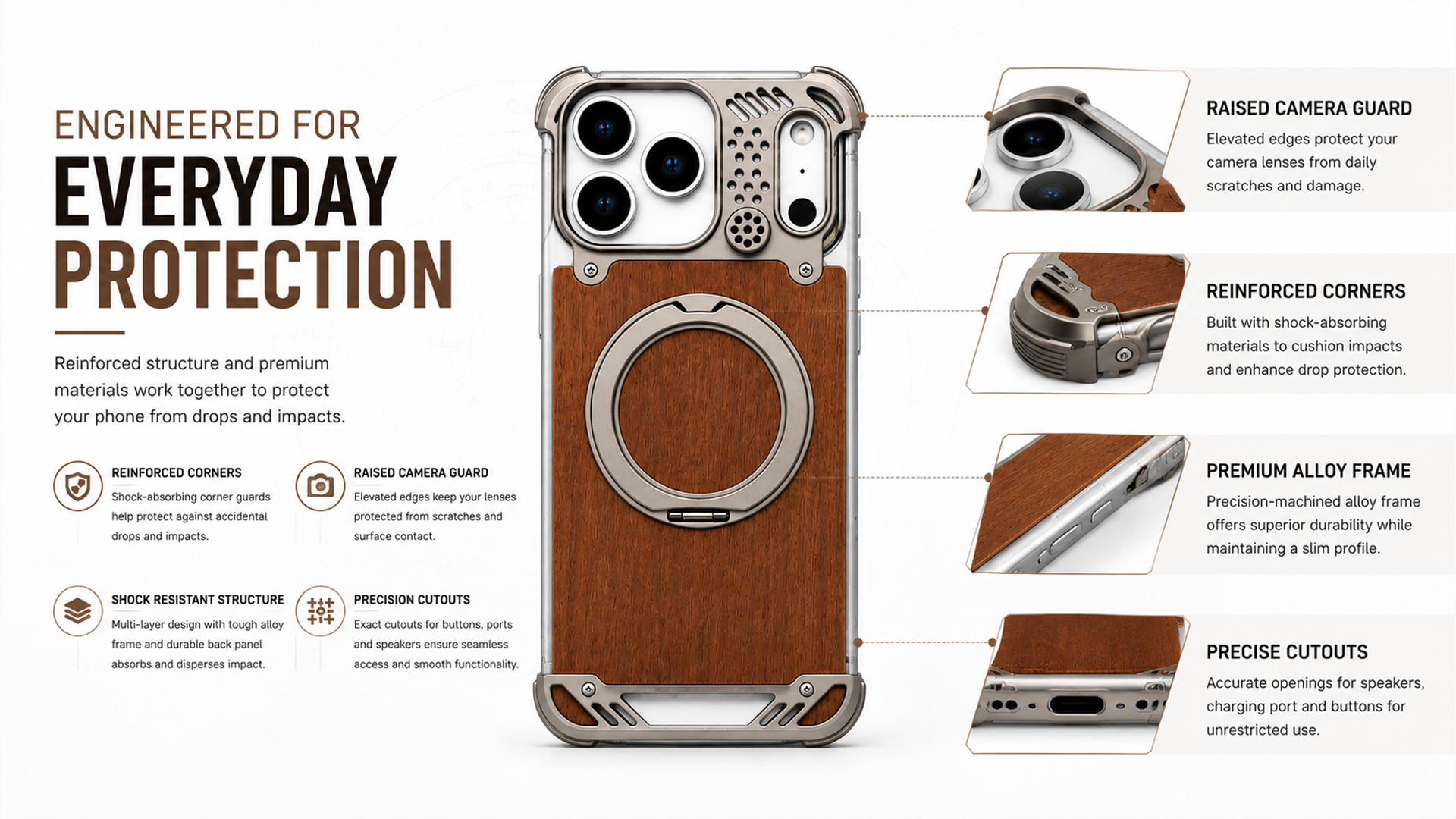 Wooden Metal case for iPhone 17 Pro Max | Black