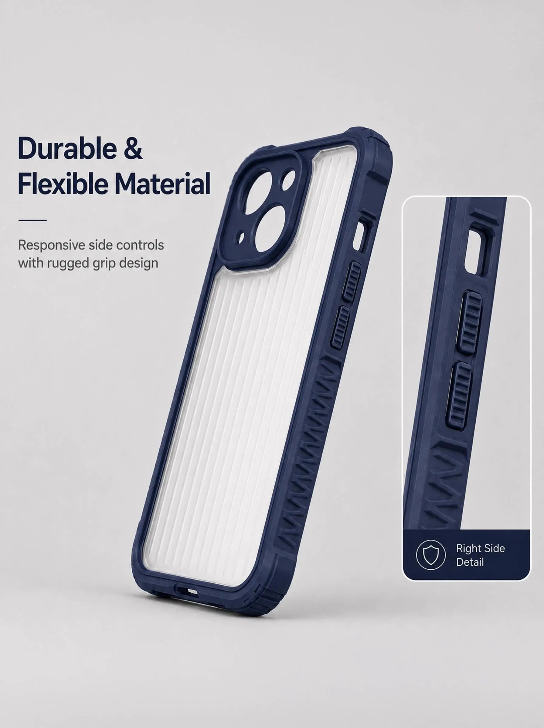 iPhone 14 | Fluted Texture Matte Case with Side Protection Grip | Blue