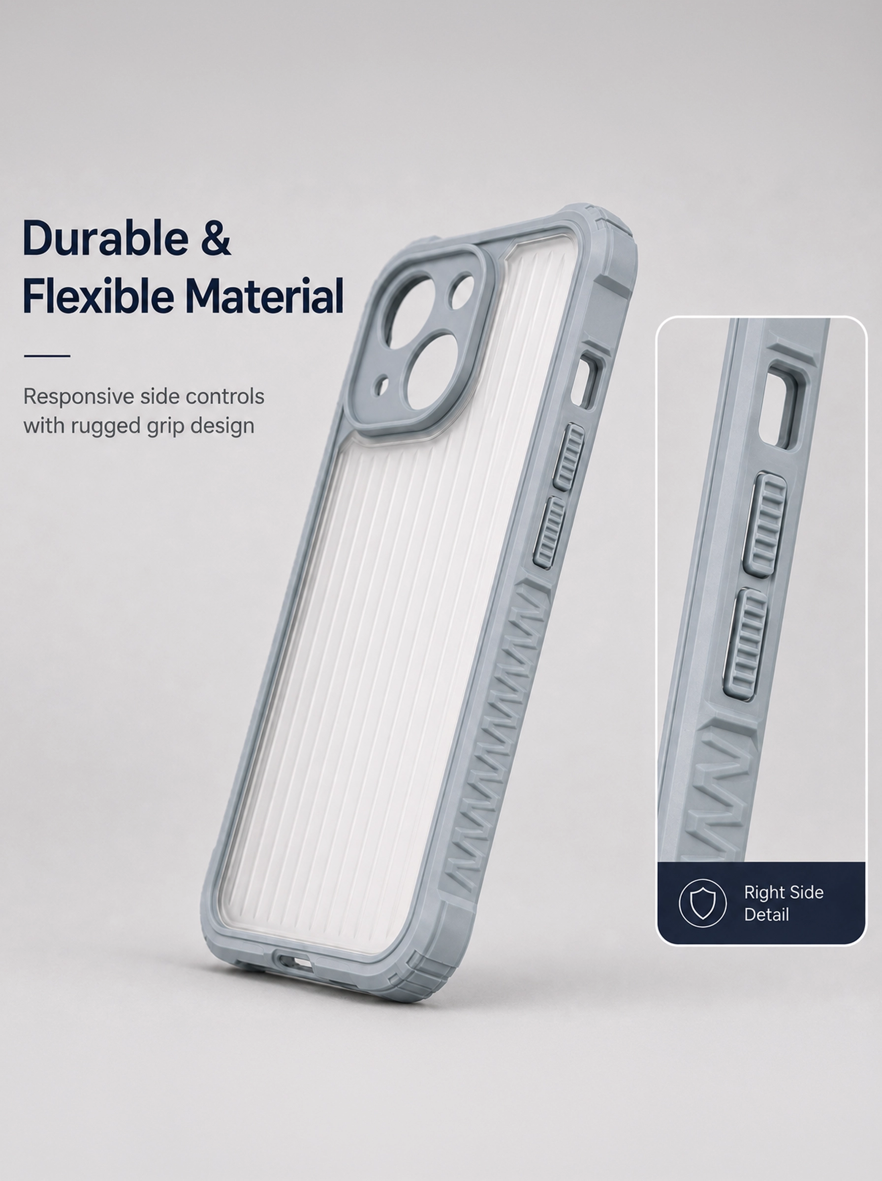 iPhone 13 | Fluted Texture Matte Case with Side Protection Grip | Gray
