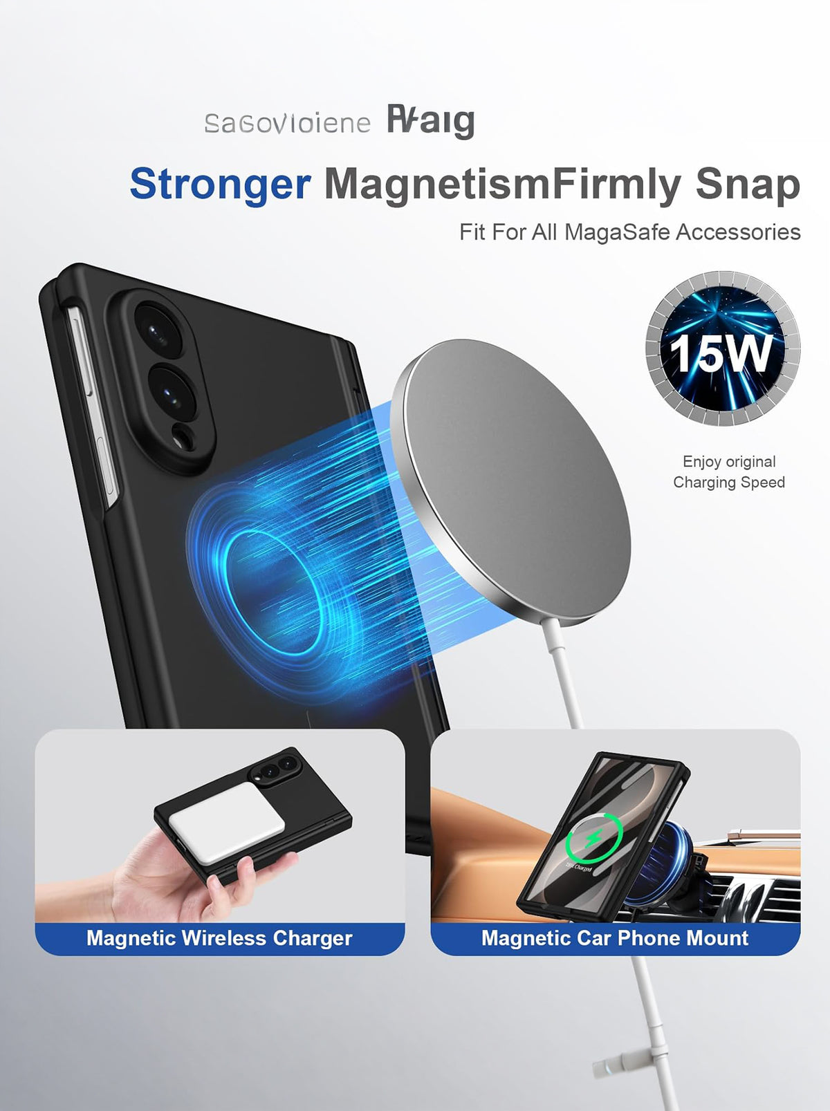 Samsung Z Fold 8 Case with Tempered Glass | Hinge | Magnetic Support | Slim Back | Black