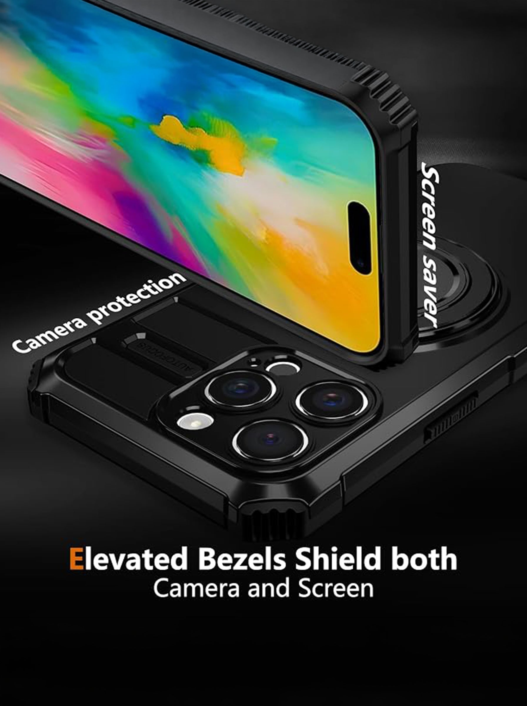 iPhone 16 Pro Max Case | MagSafe Compatible | Magnetic Ring Holder | Soft TPU + Hard PC | Black