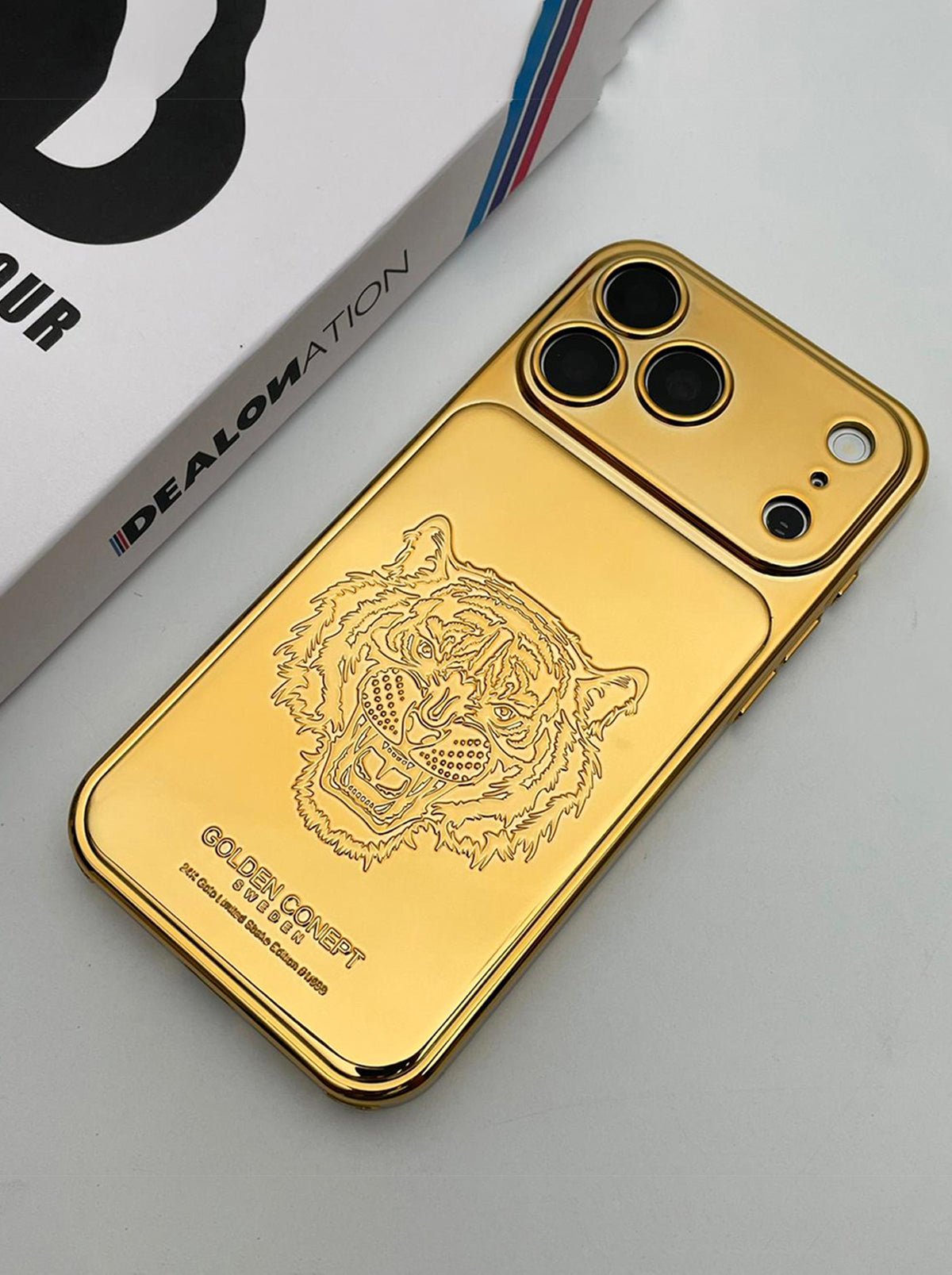 iPhone 17 Pro Max | Royal Gold Embossed Case- Tiger