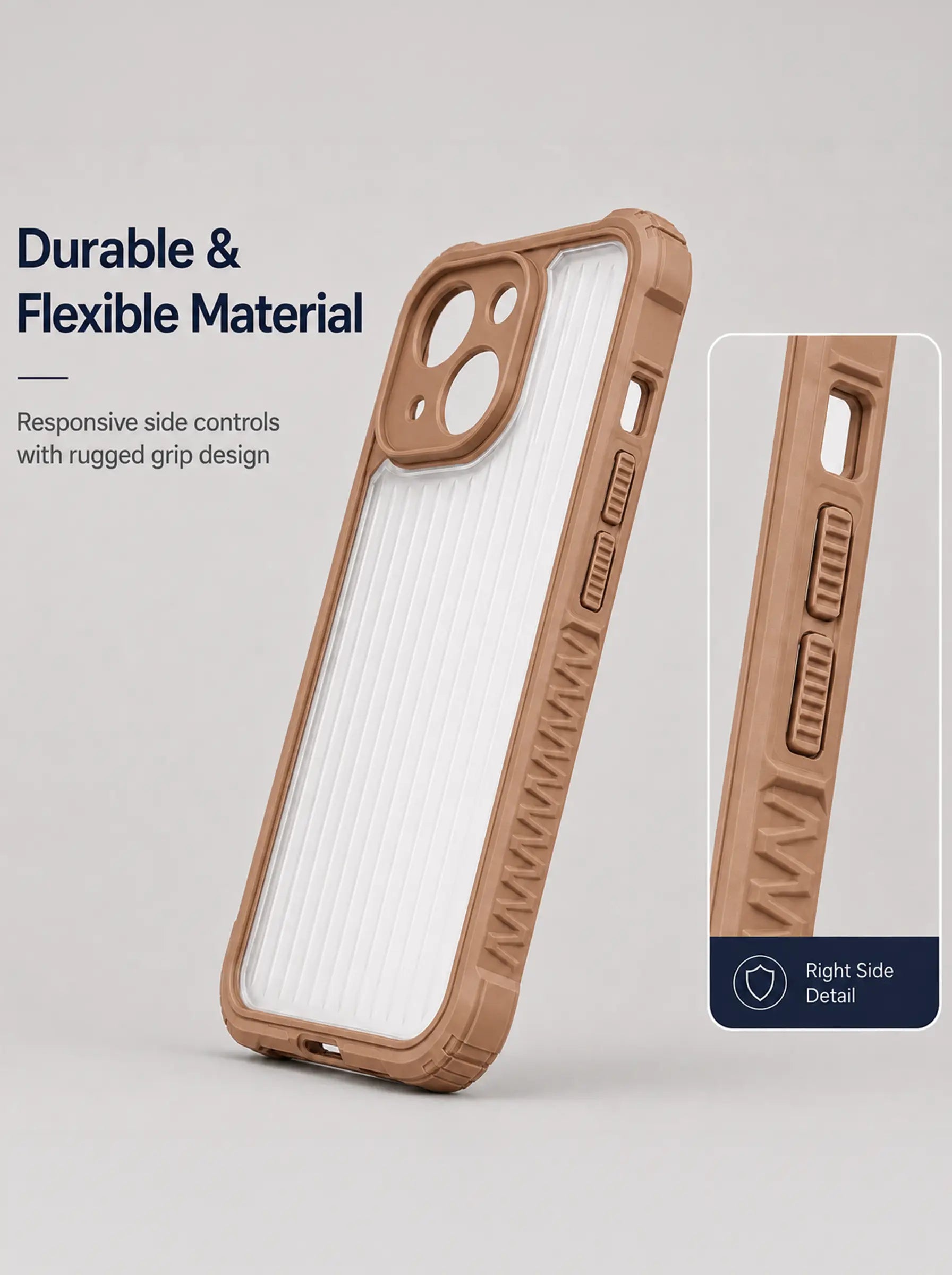 iPhone 13 | Fluted Texture Matte Case with Side Protection Grip | Brown