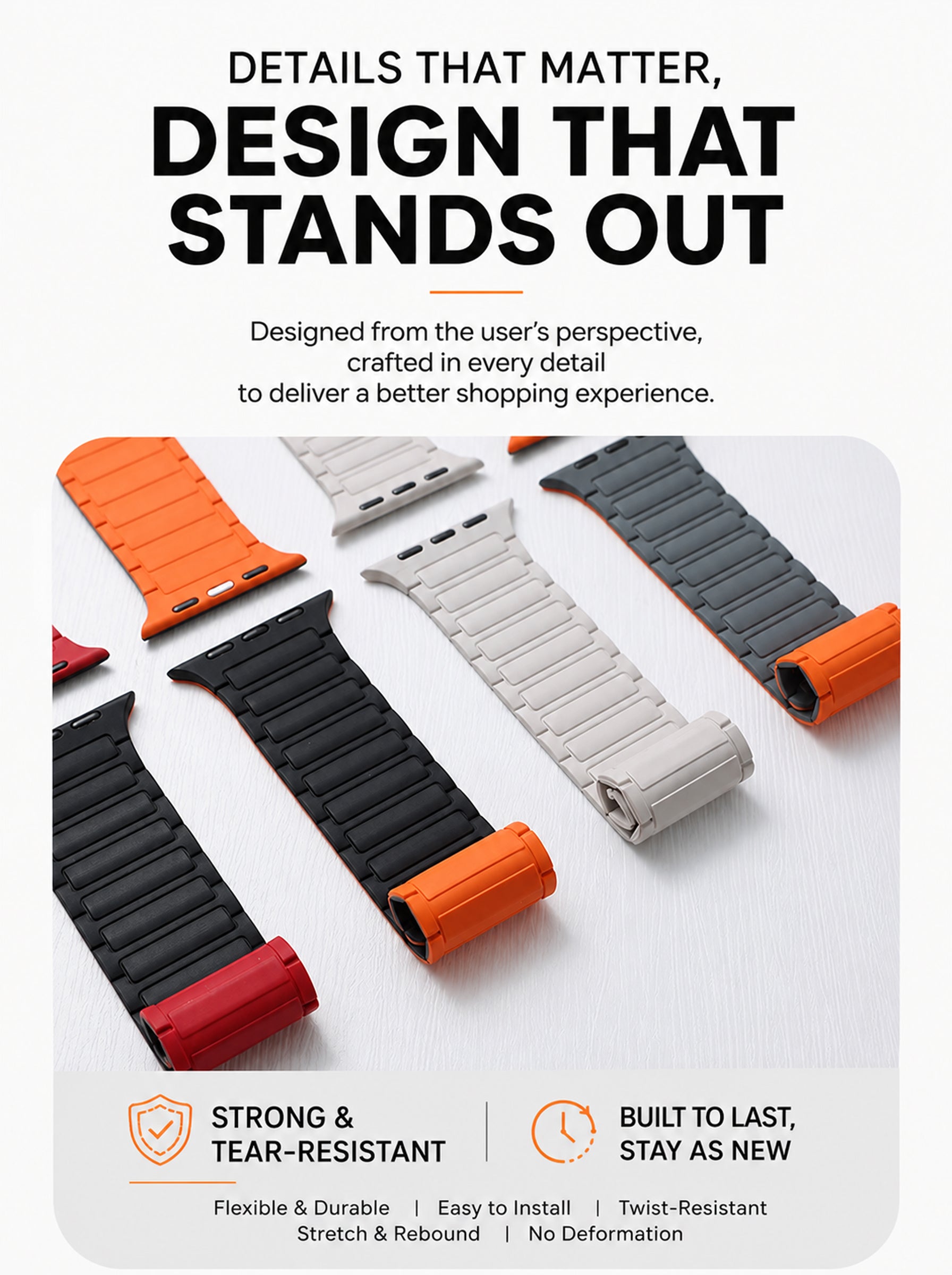 Magnetic Silicone Sport Strap For Apple Watch | 49mm / 46mm / 45mm / 44mm / 42mm | Black
