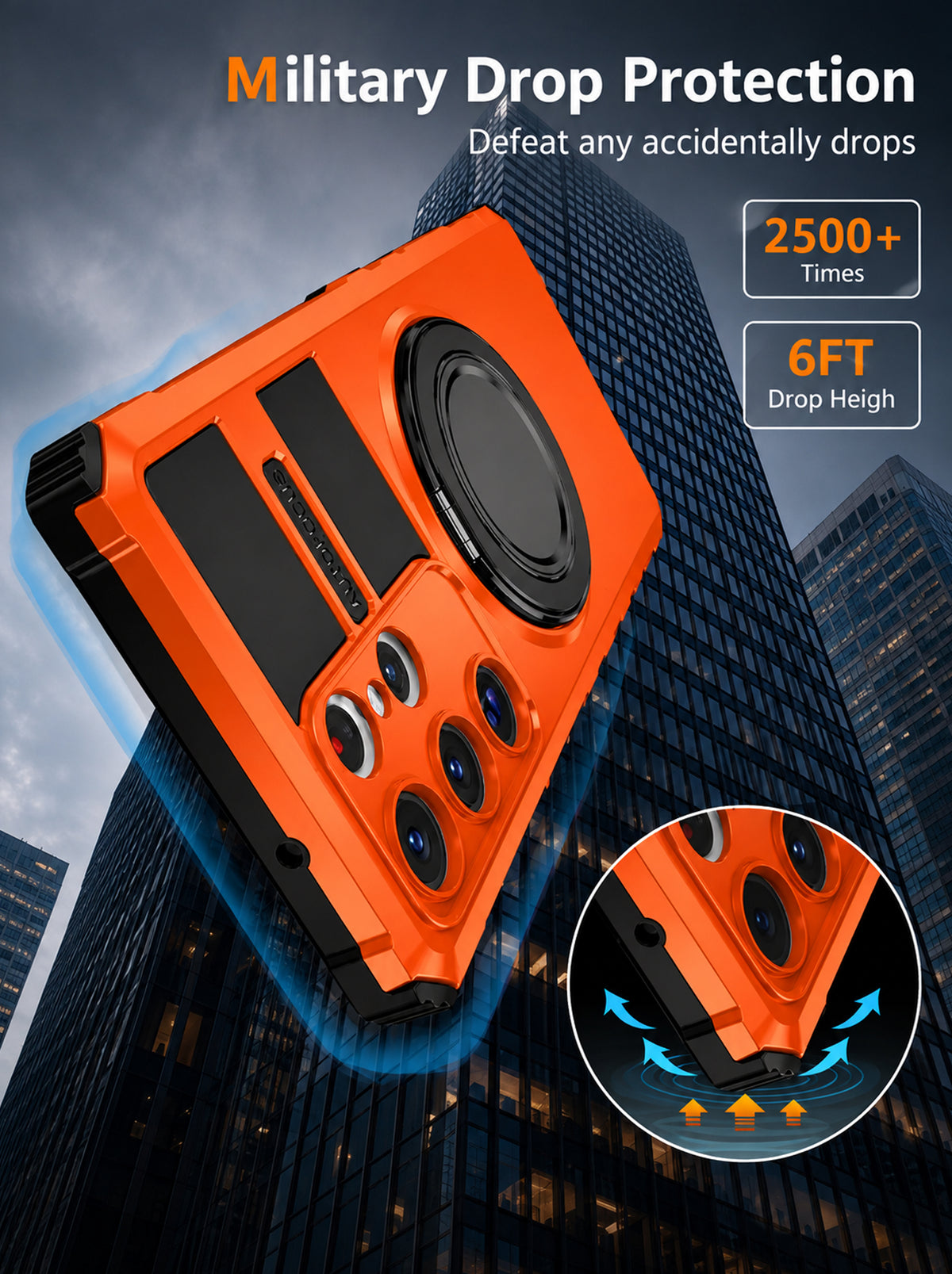 Samsung S23 Ultra | MagSafe Compatible | Magnetic Ring Holder | Soft TPU + Hard PC | Orange