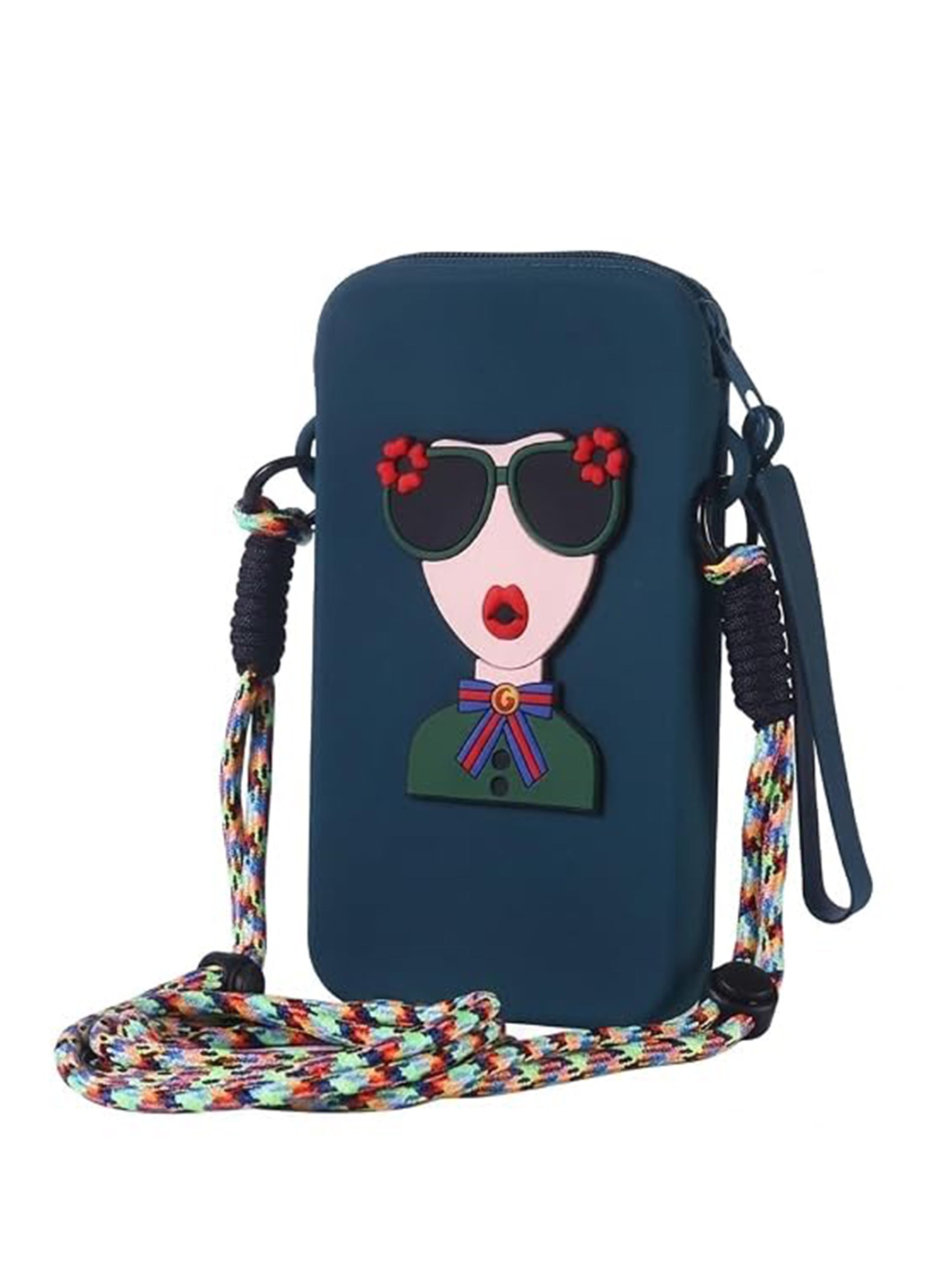 Silicone Mobile Phone Sling Bag for Women & Girls | Cute Cartoon Crossbody Pouch | Adjustable Strap | Mini Travel Bag | Dark Green
