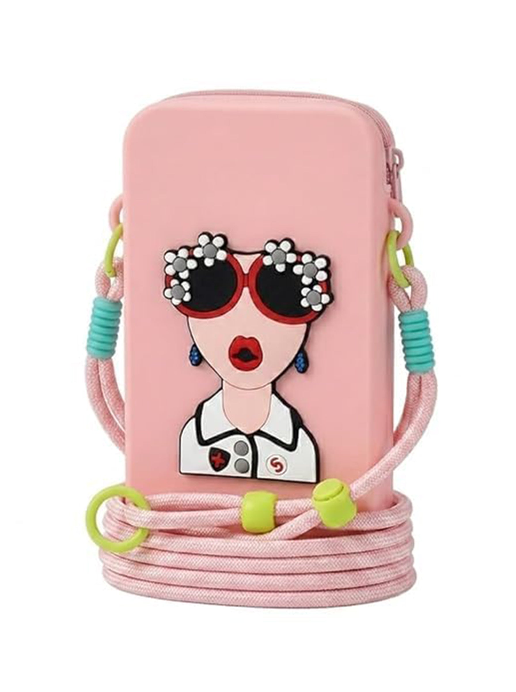Silicone Mobile Phone Sling Bag for Women & Girls | Cute Cartoon Crossbody Pouch | Adjustable Strap | Mini Travel Bag | Pink