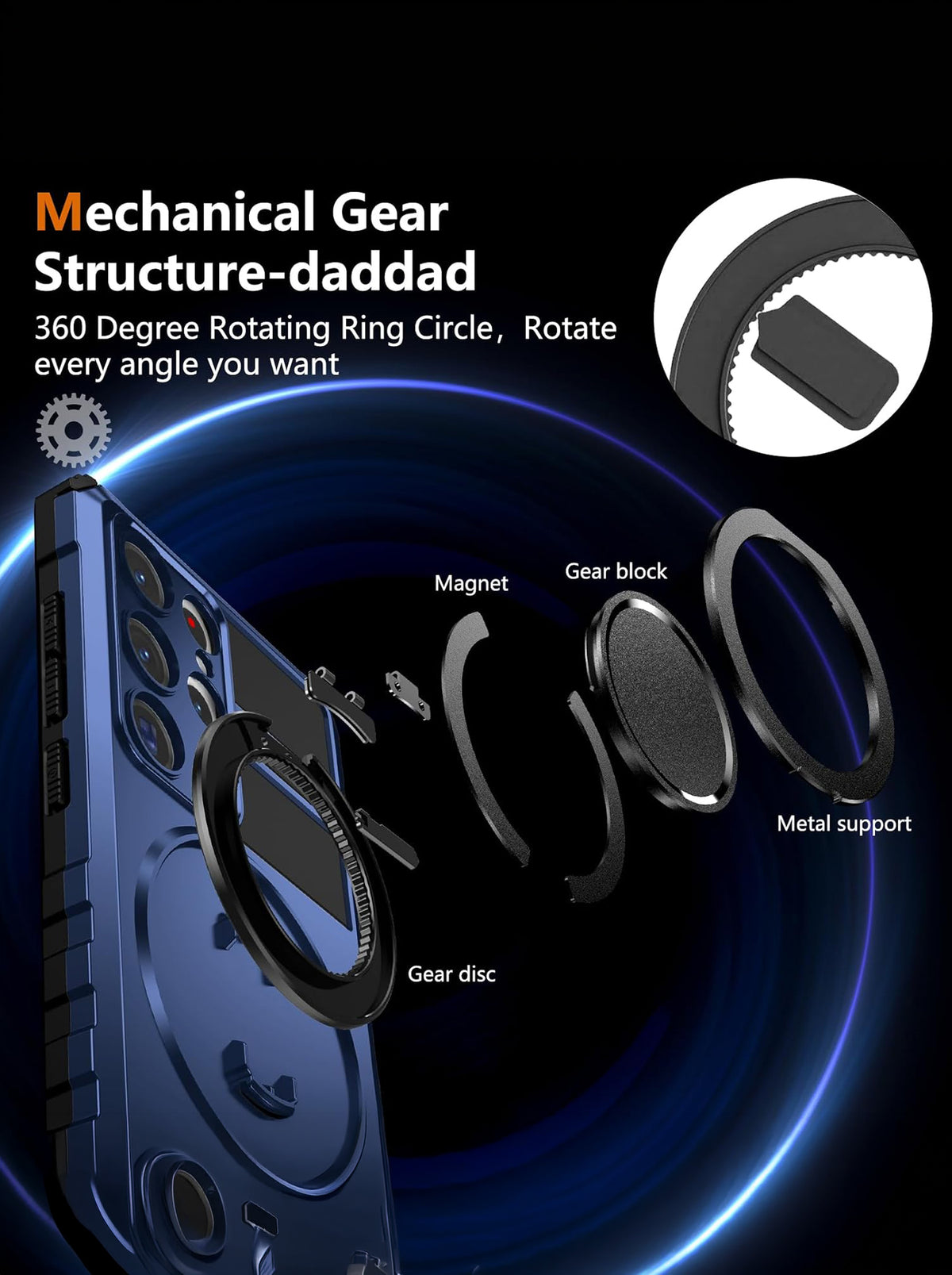 Samsung S23 Ultra | MagSafe Compatible | Magnetic Ring Holder | Soft TPU + Hard PC | Blue