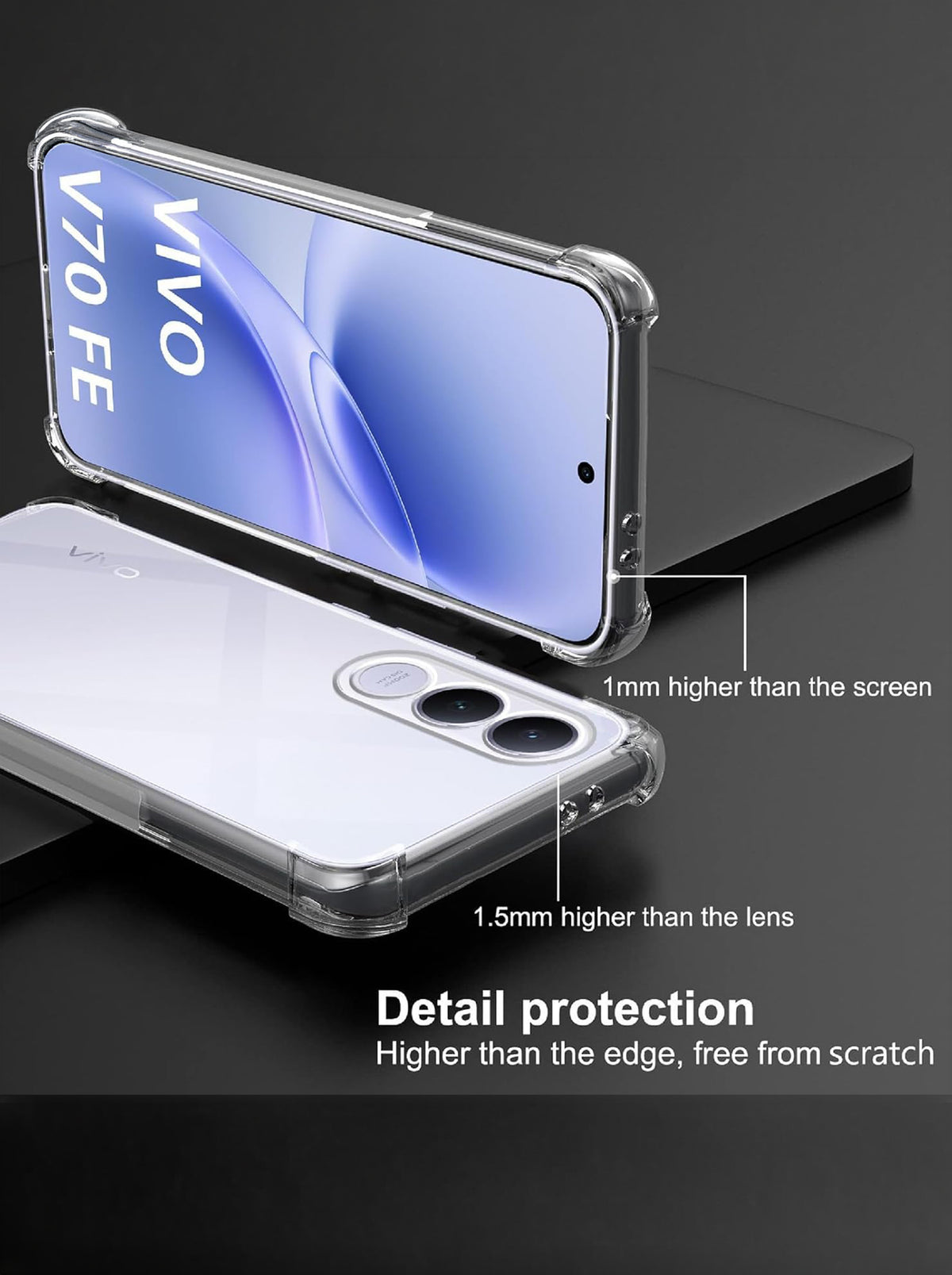 Vivo V70 FE | PC + TPU | Clear Transparent | 360 Edges Protection | Phone Bumper Case (Transparent)