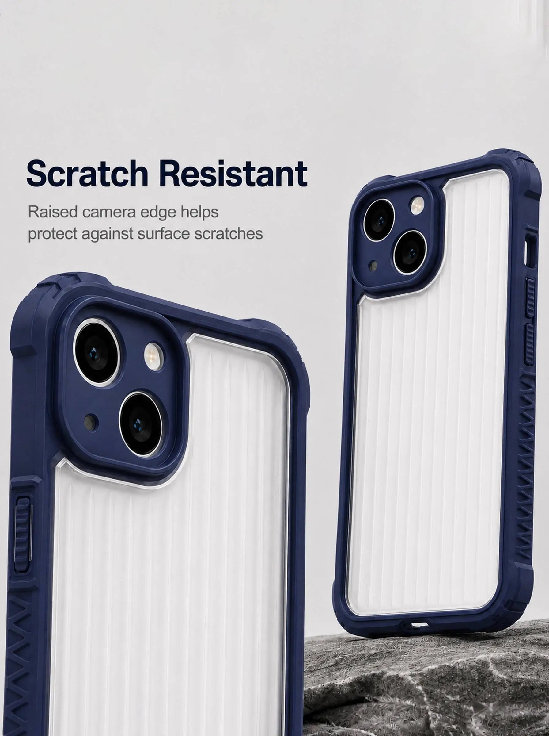 iPhone 14 | Fluted Texture Matte Case with Side Protection Grip | Blue