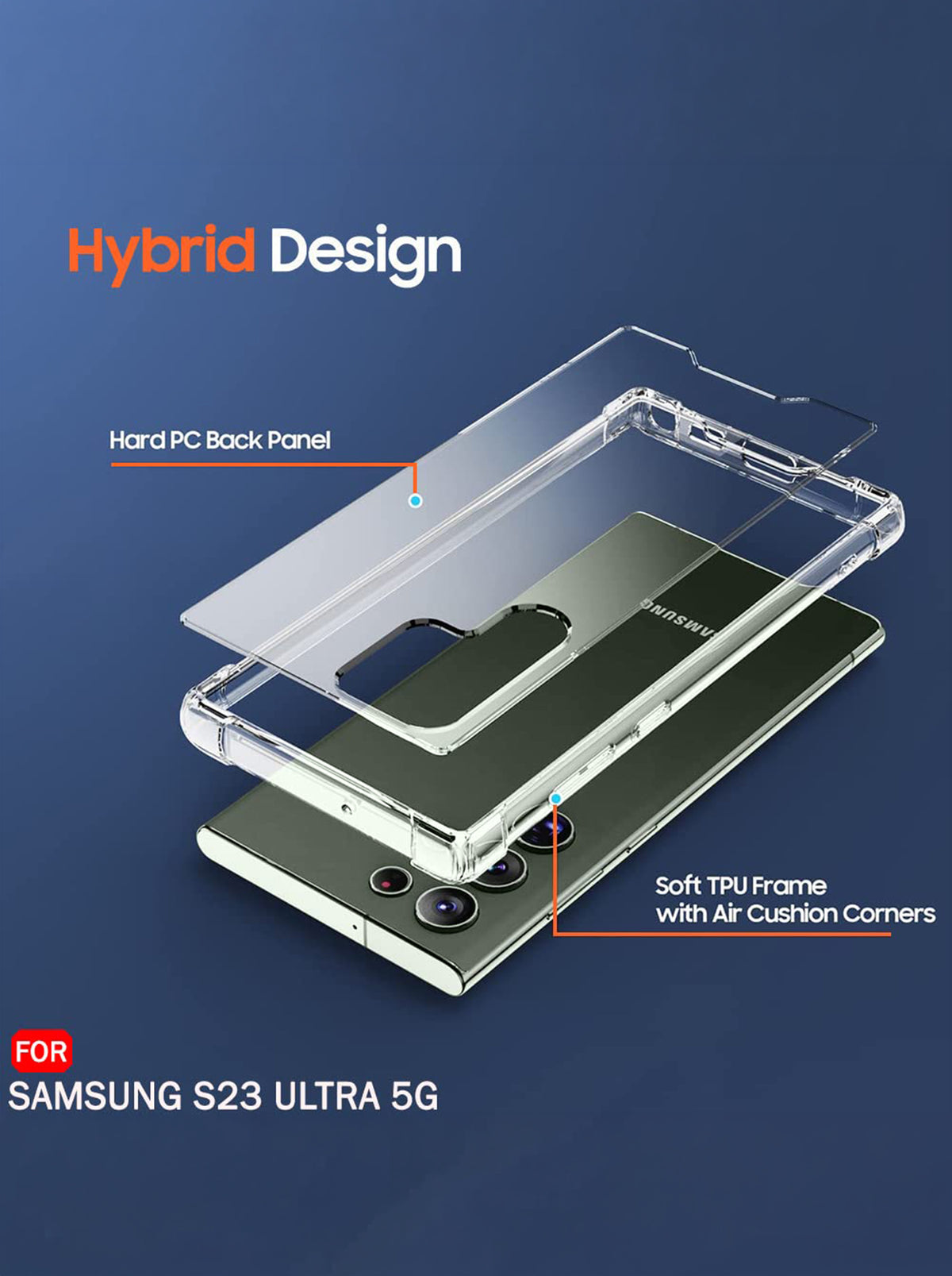 Samsung S23 Ultra | PC + TPU | Clear Transparent | 360 Edges Protection | Phone Bumper Case (Transparent)
