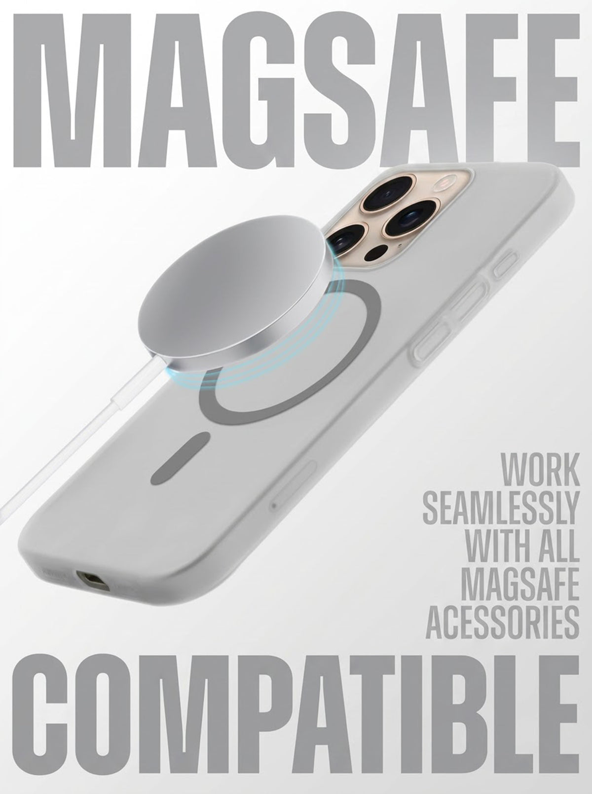 iPhone 16 Pro Max Case | Slim Matte | Magnetic Wireless Charging | IC Support | Gray